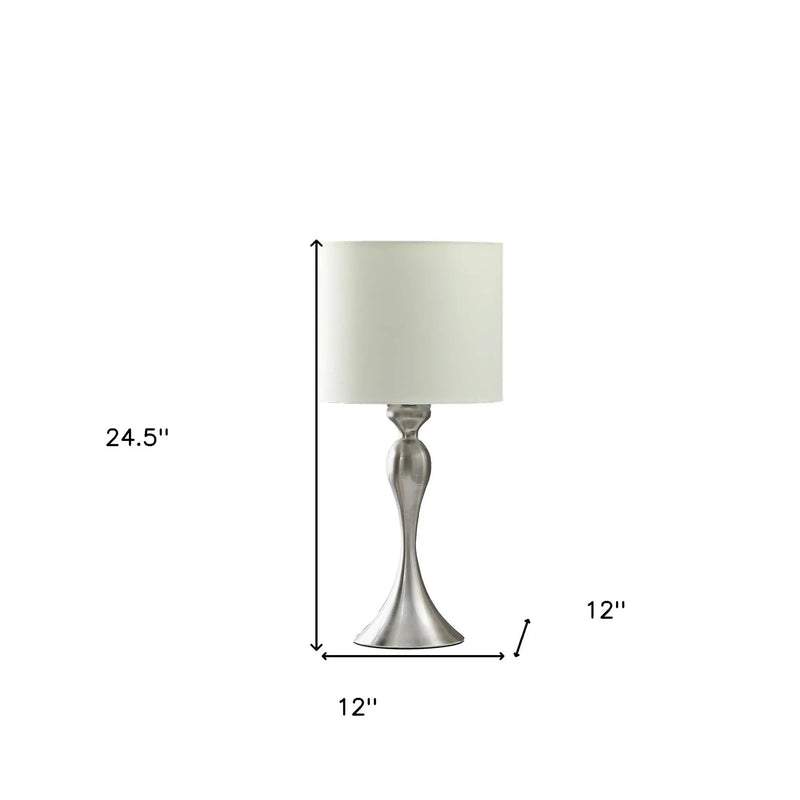 25" Silver Metal Table Lamp With Off White Drum Shade Homeroots Lighting