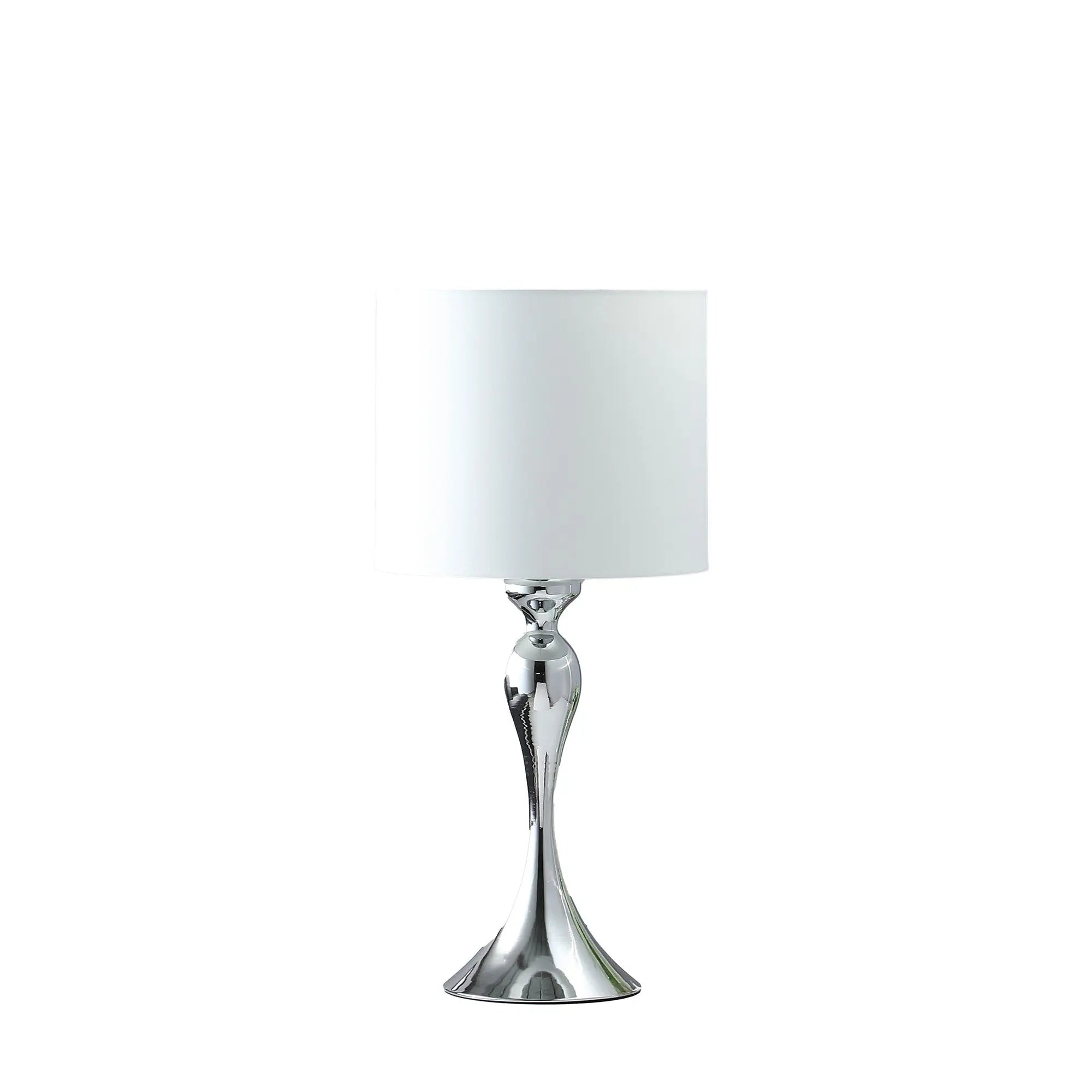 25" Silver Sleek Table Lamp With Off White Drum Shade - GreatEagleInc