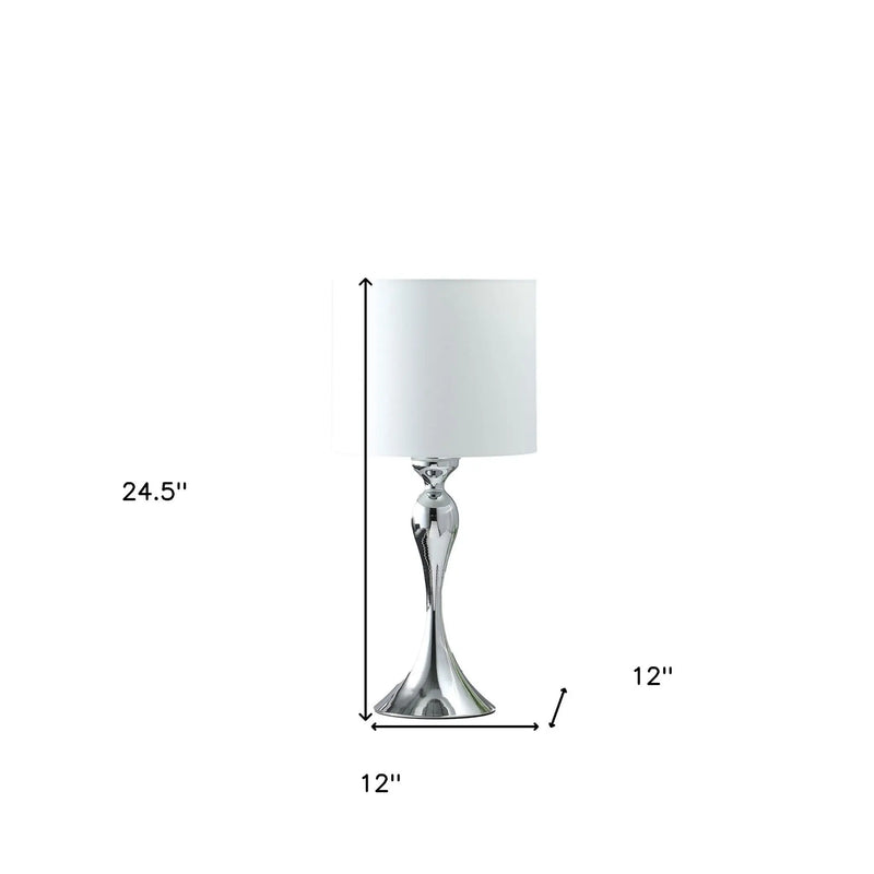 25" Silver Sleek Table Lamp With Off White Drum Shade - GreatEagleInc