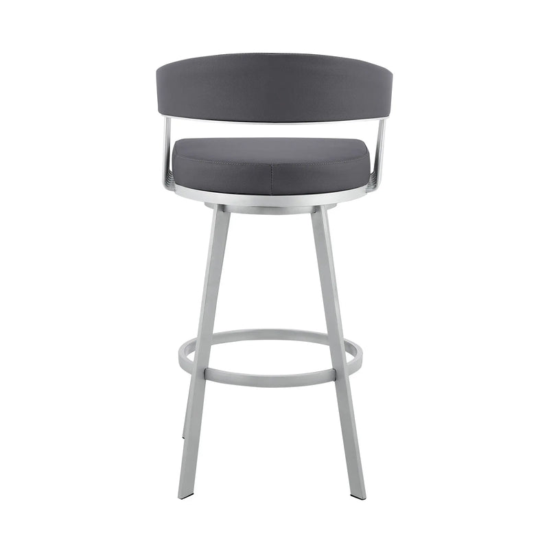 25" Slate Gray And Silver Iron Swivel Low Back Counter Height Bar Chair Homeroots Living Room