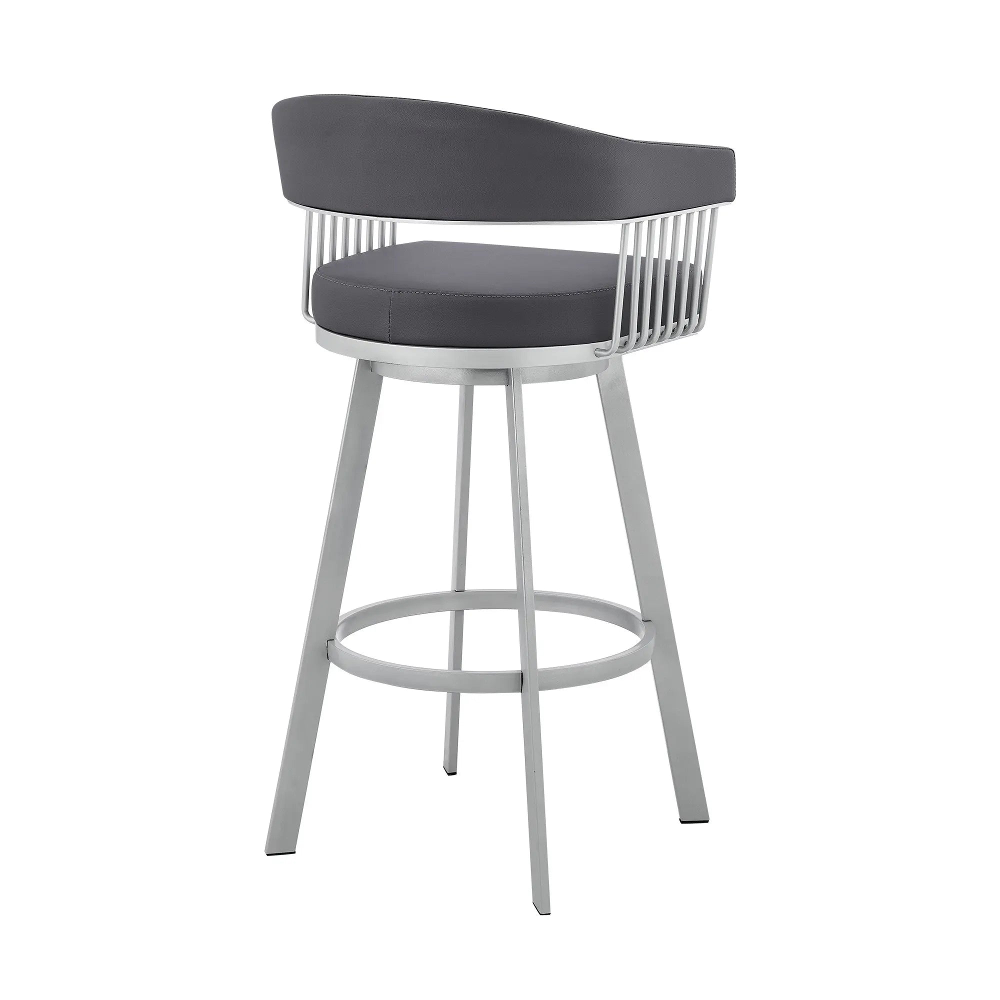 25" Slate Gray And Silver Iron Swivel Low Back Counter Height Bar Chair Homeroots Living Room