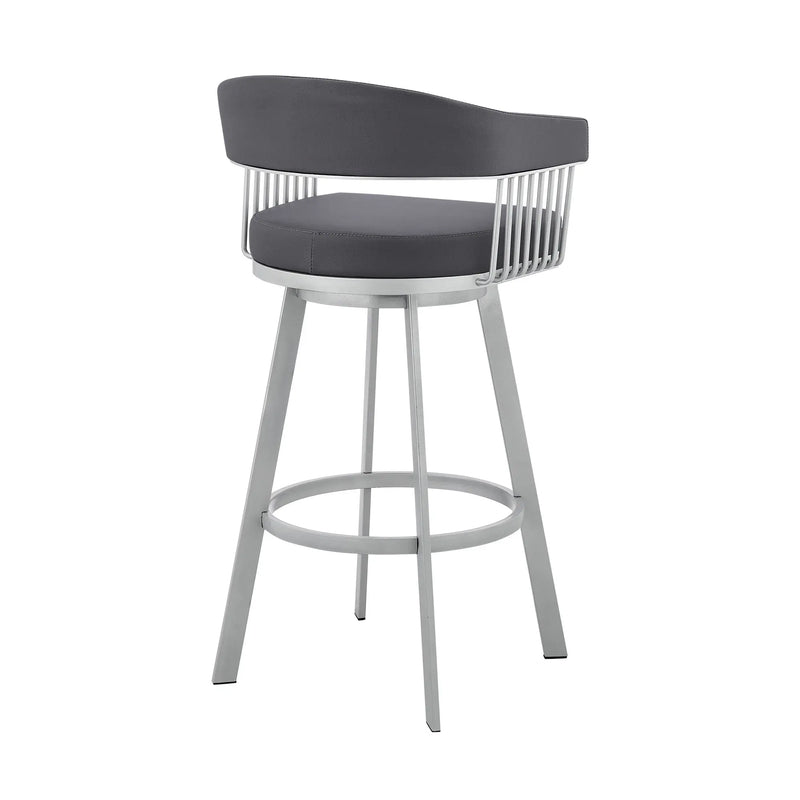 25" Slate Gray And Silver Iron Swivel Low Back Counter Height Bar Chair Homeroots Living Room