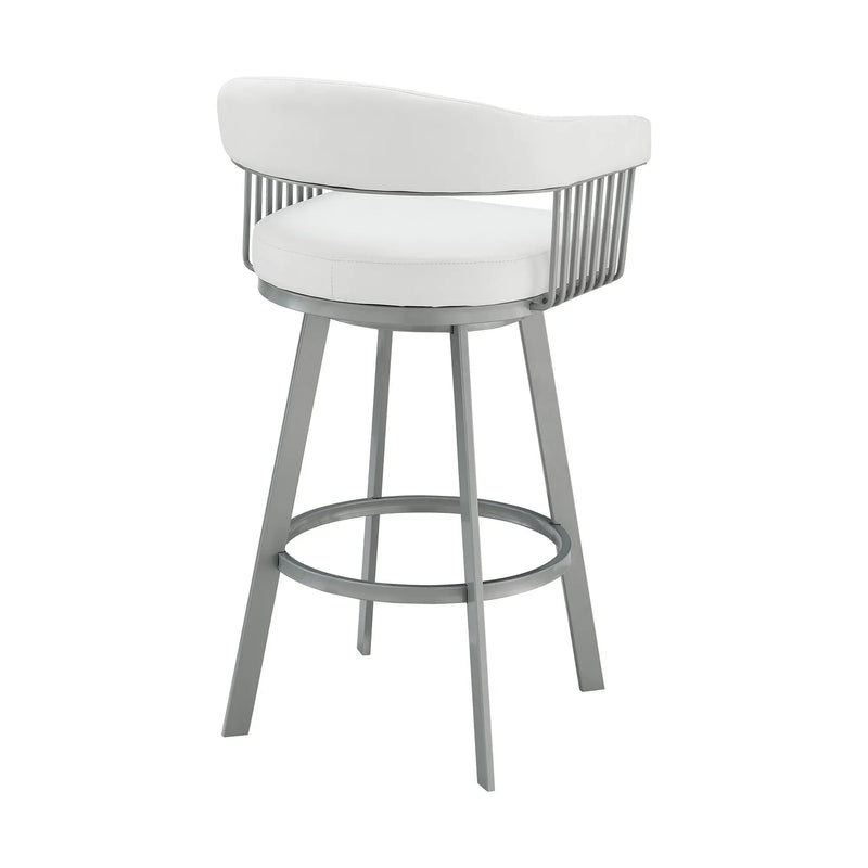 25" White And Silver Iron Swivel Backless Counter Height Bar Chair Homeroots Living Room