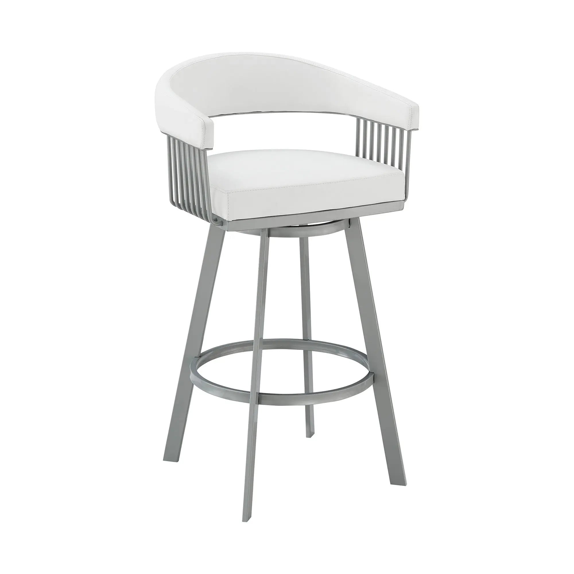 25" White And Silver Iron Swivel Backless Counter Height Bar Chair Homeroots Living Room