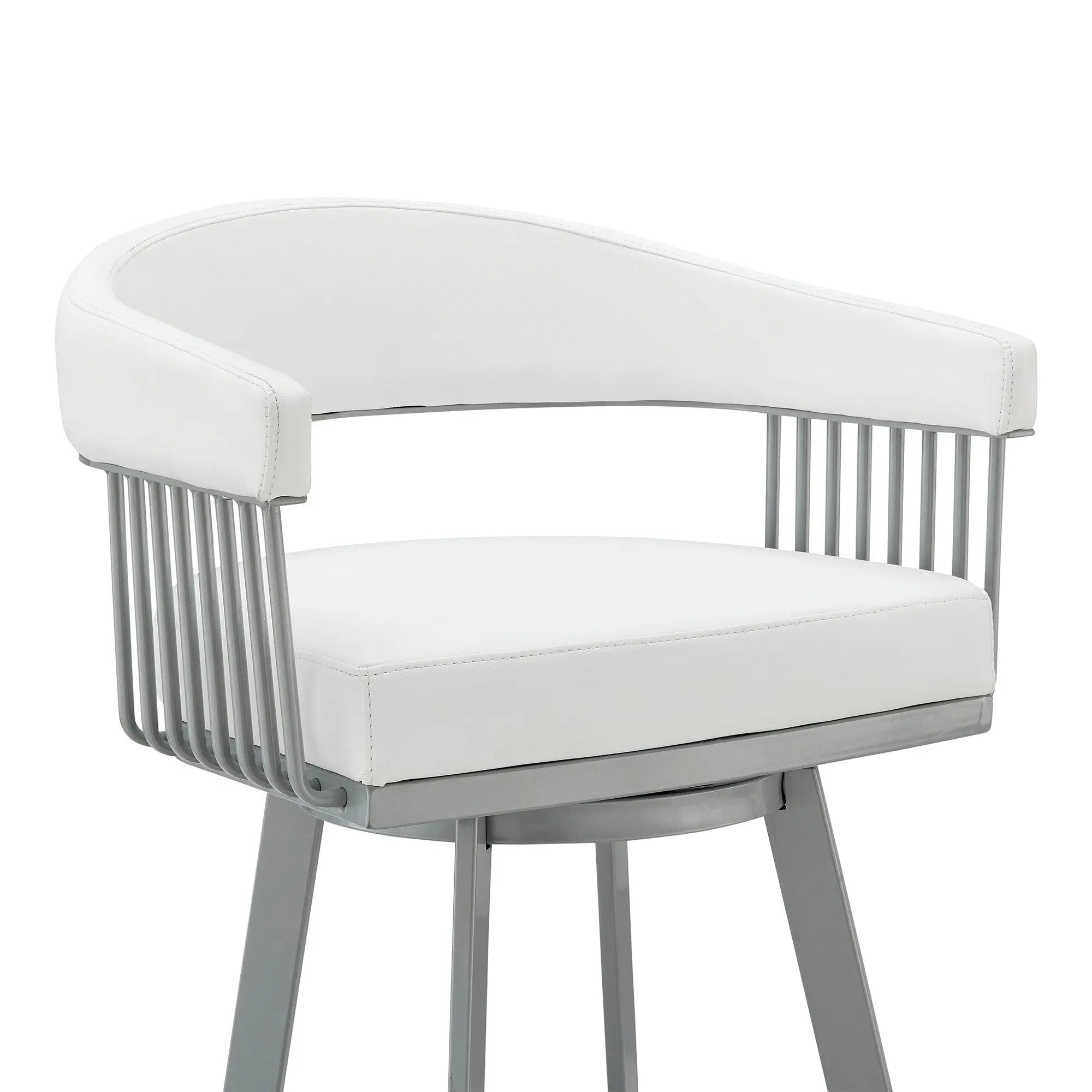 25" White And Silver Iron Swivel Backless Counter Height Bar Chair Homeroots Living Room