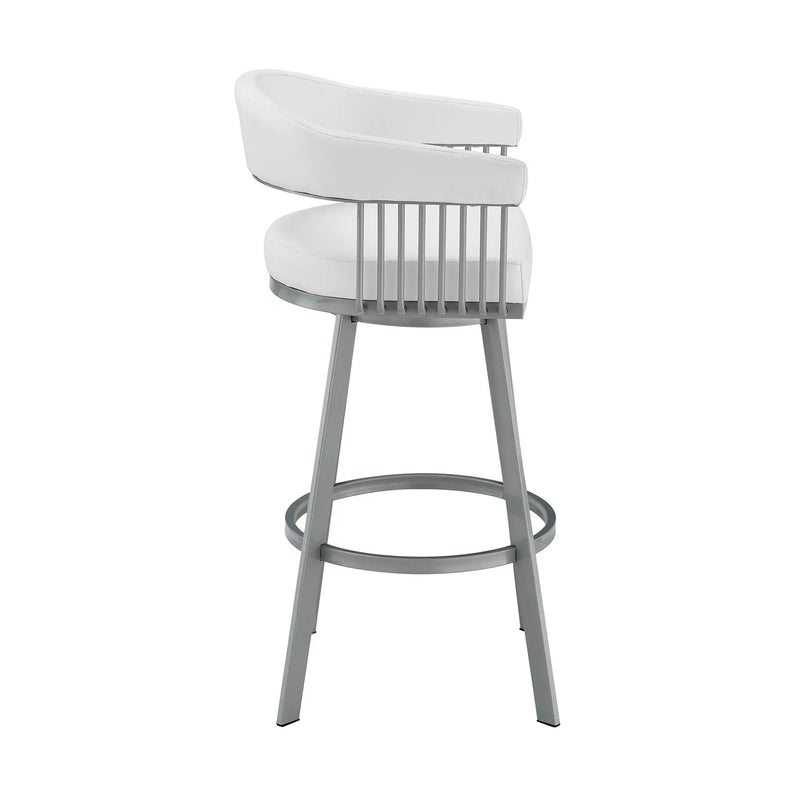 25" White And Silver Iron Swivel Backless Counter Height Bar Chair Homeroots Living Room