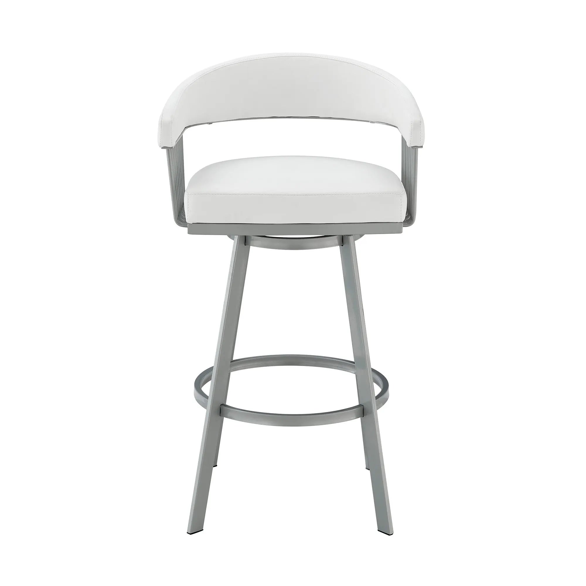 25" White And Silver Iron Swivel Backless Counter Height Bar Chair Homeroots Living Room