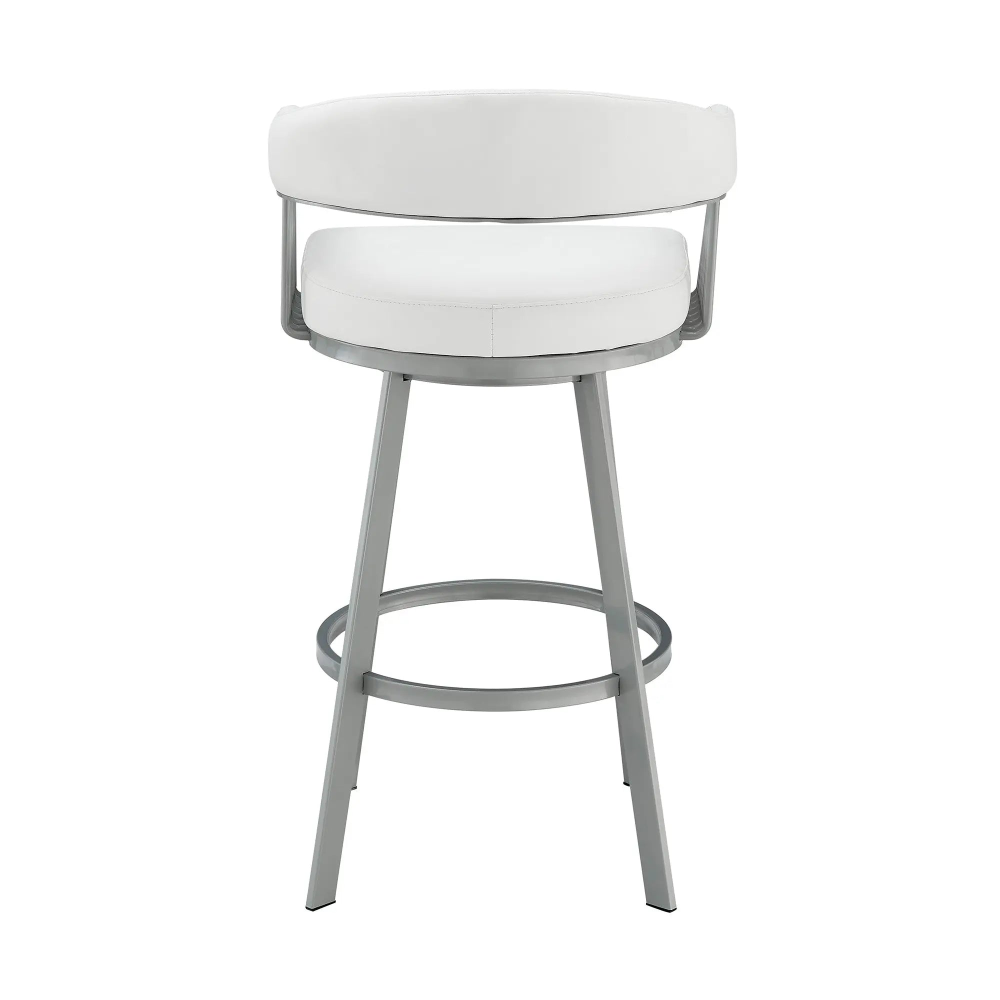 25" White And Silver Iron Swivel Backless Counter Height Bar Chair Homeroots Living Room