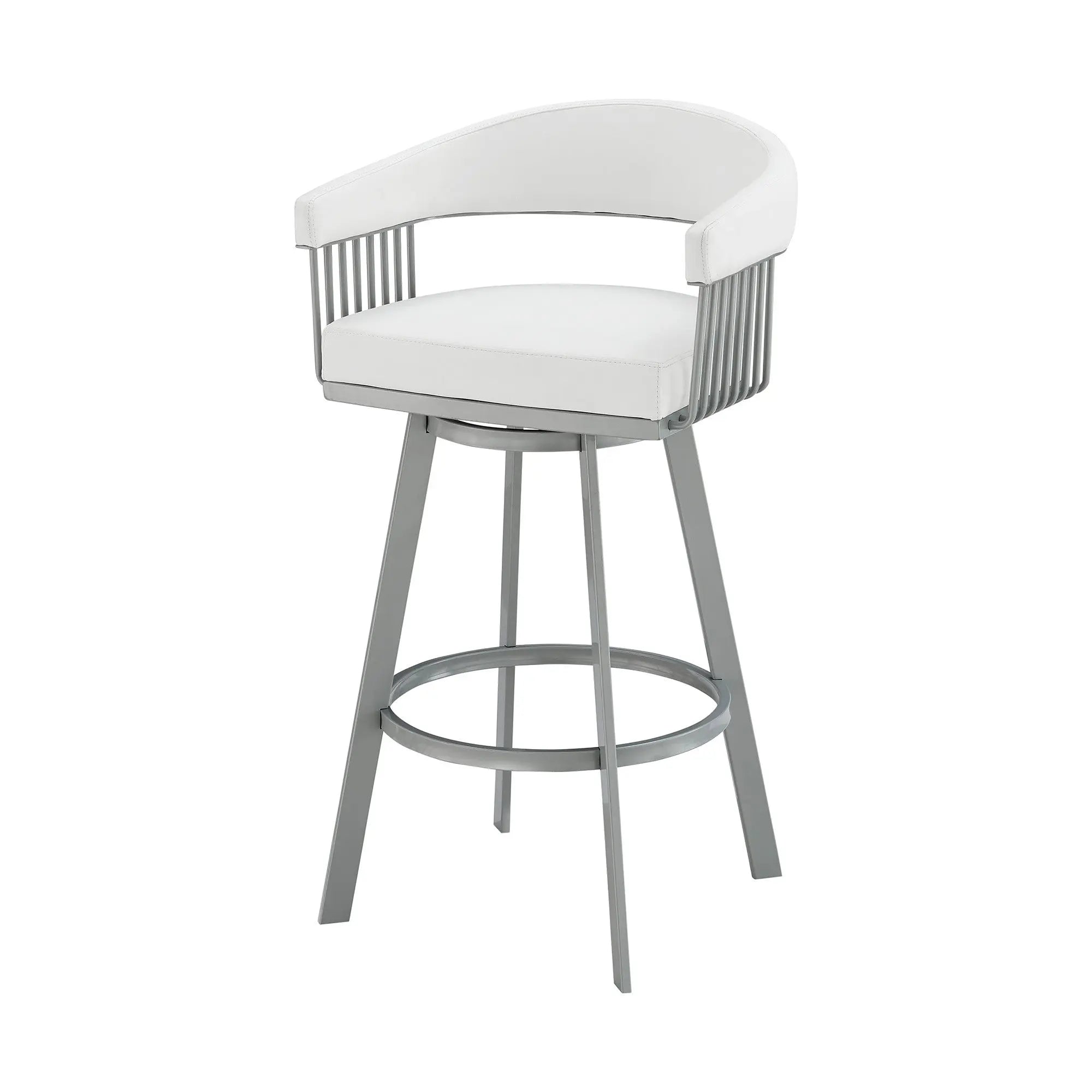 25" White And Silver Iron Swivel Backless Counter Height Bar Chair Homeroots Living Room