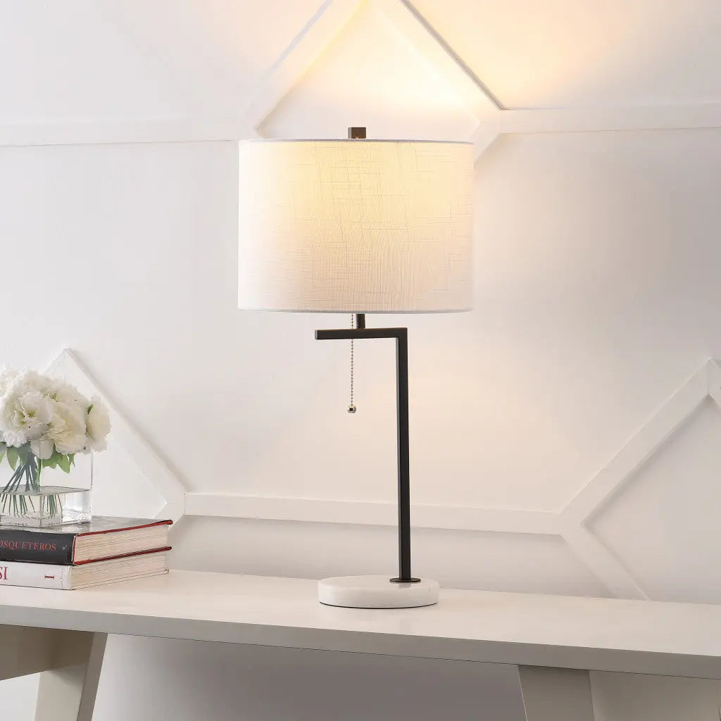 25" White Novelty Table Lamp With Drum Shade Homeroots Lighting