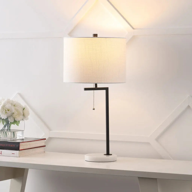 25" White Novelty Table Lamp With Drum Shade Homeroots Lighting