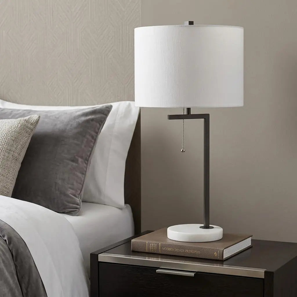 25" White Novelty Table Lamp With Drum Shade Homeroots Lighting