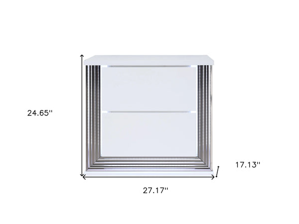 25" White Solid and Manufactured Wood Lighted Two Drawer Nightstand Homeroots Bed & Bath