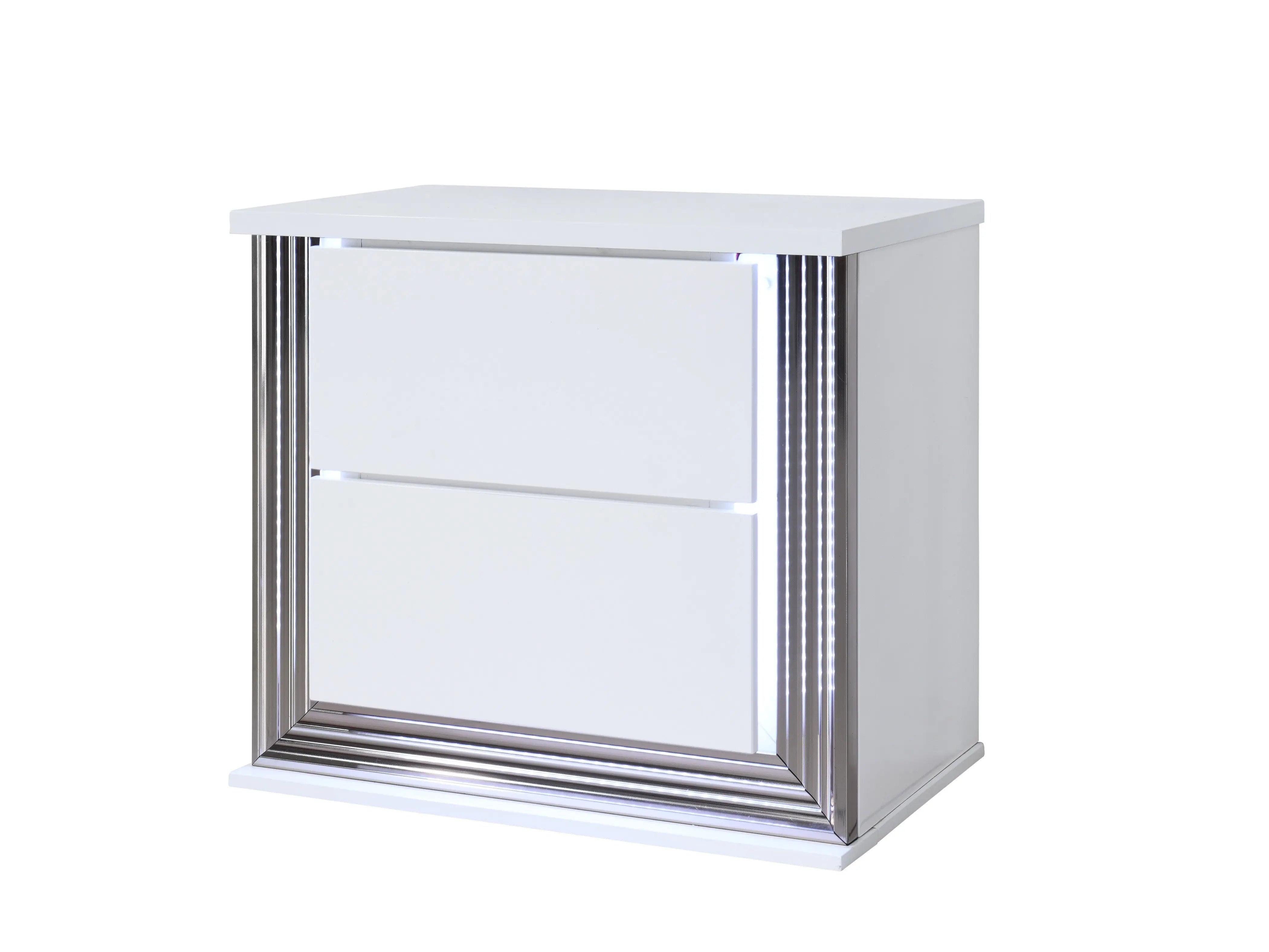 25" White Solid and Manufactured Wood Lighted Two Drawer Nightstand Homeroots Bed & Bath