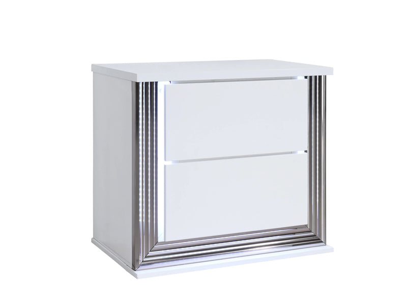 25" White Solid and Manufactured Wood Lighted Two Drawer Nightstand Homeroots Bed & Bath