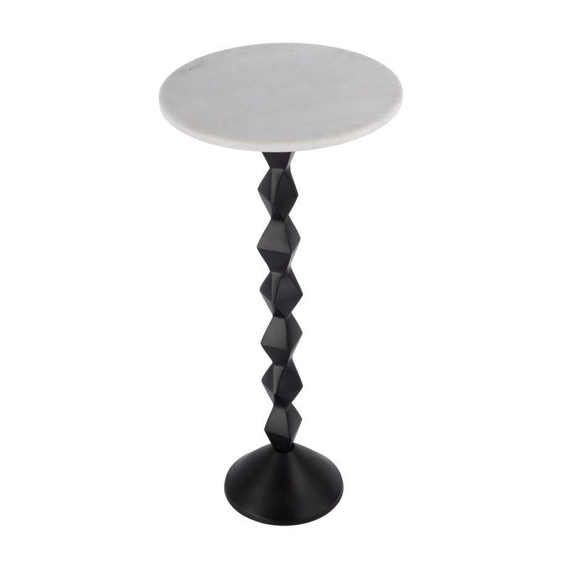 25" White and Black Marble and Aluminum Round Pedestal End Table - GreatEagleInc