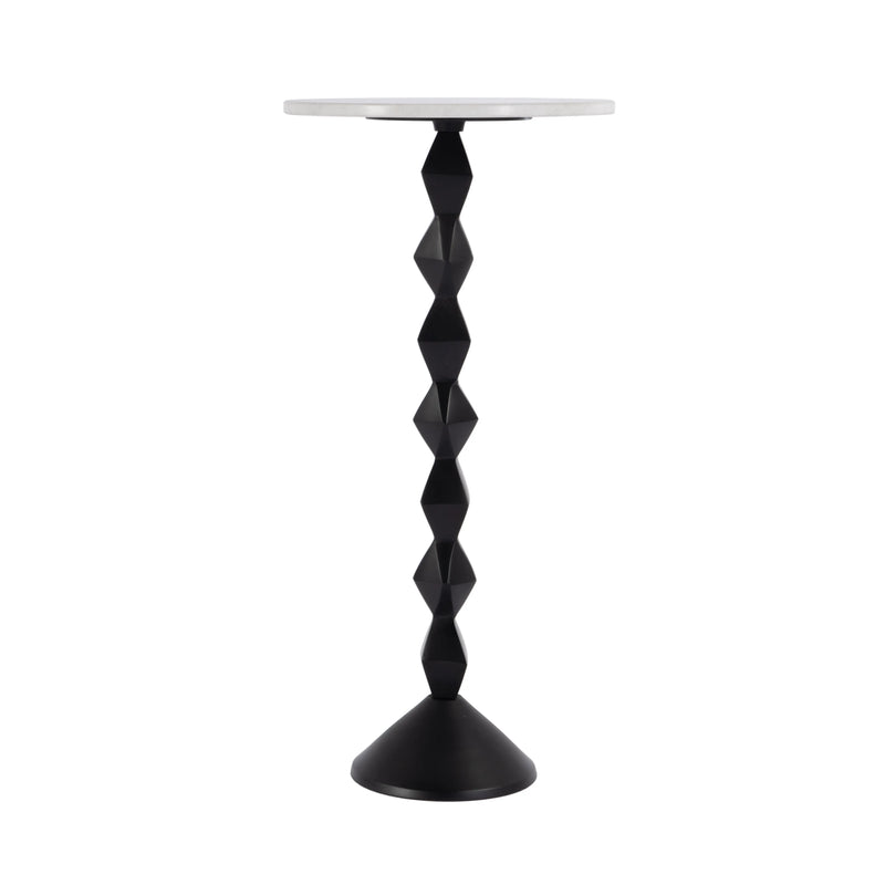 25" White and Black Marble and Aluminum Round Pedestal End Table - GreatEagleInc