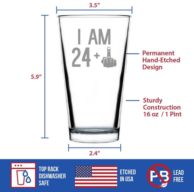 25th Birthday Gifts - 24 Middle Finger Pint Glass for Beer Bevvee
