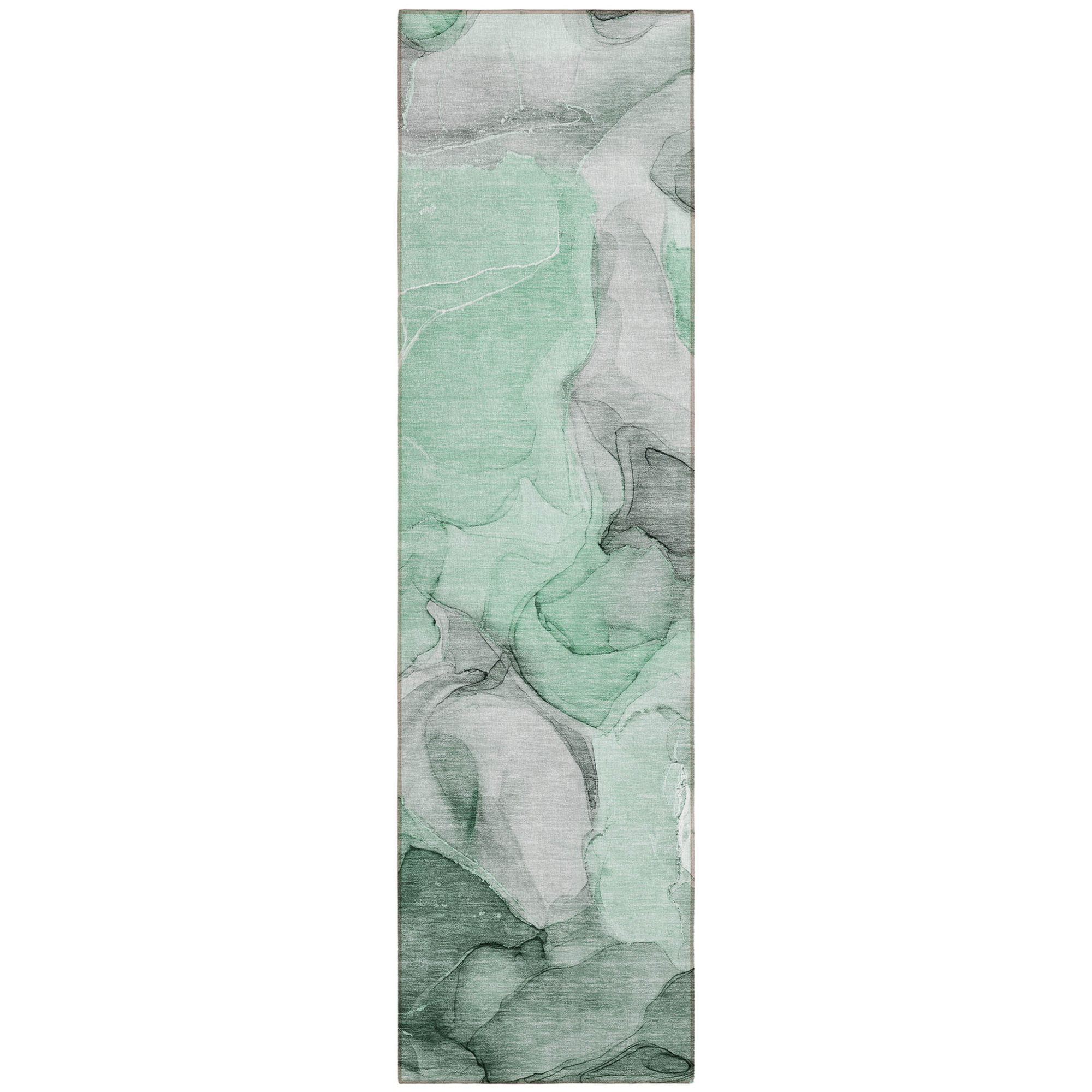 8' Runner Green Abstract Washable Non Skid Indoor Outdoor Runner Rug Sports & Outdoor