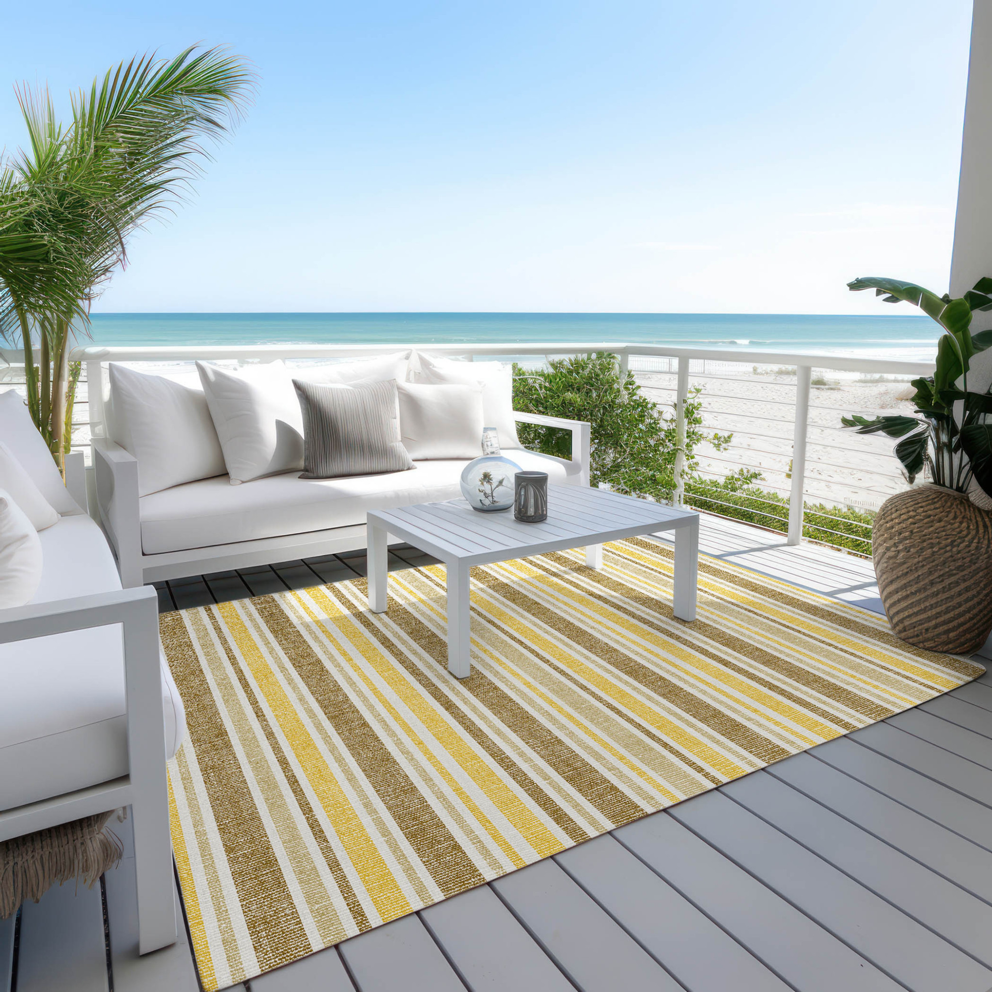 3' X 5' Brown and Orange Striped Washable Non Skid Indoor Outdoor Area Rug Sports & Outdoor