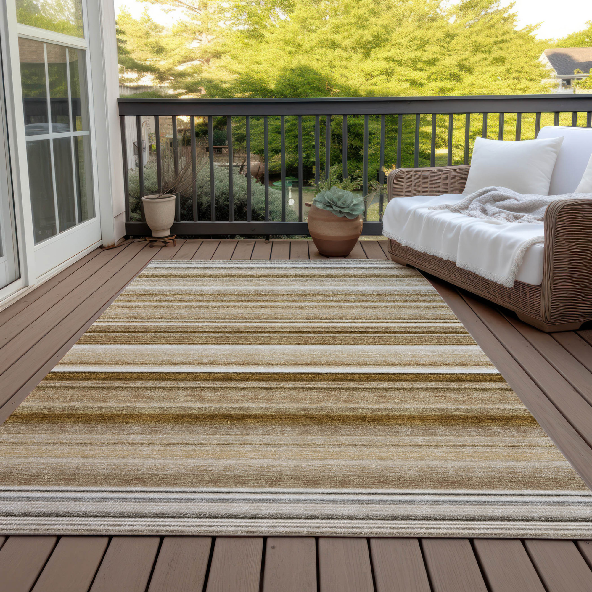 3' X 5' Chocolate Striped Washable Non Skid Indoor Outdoor Area Rug Sports & Outdoor