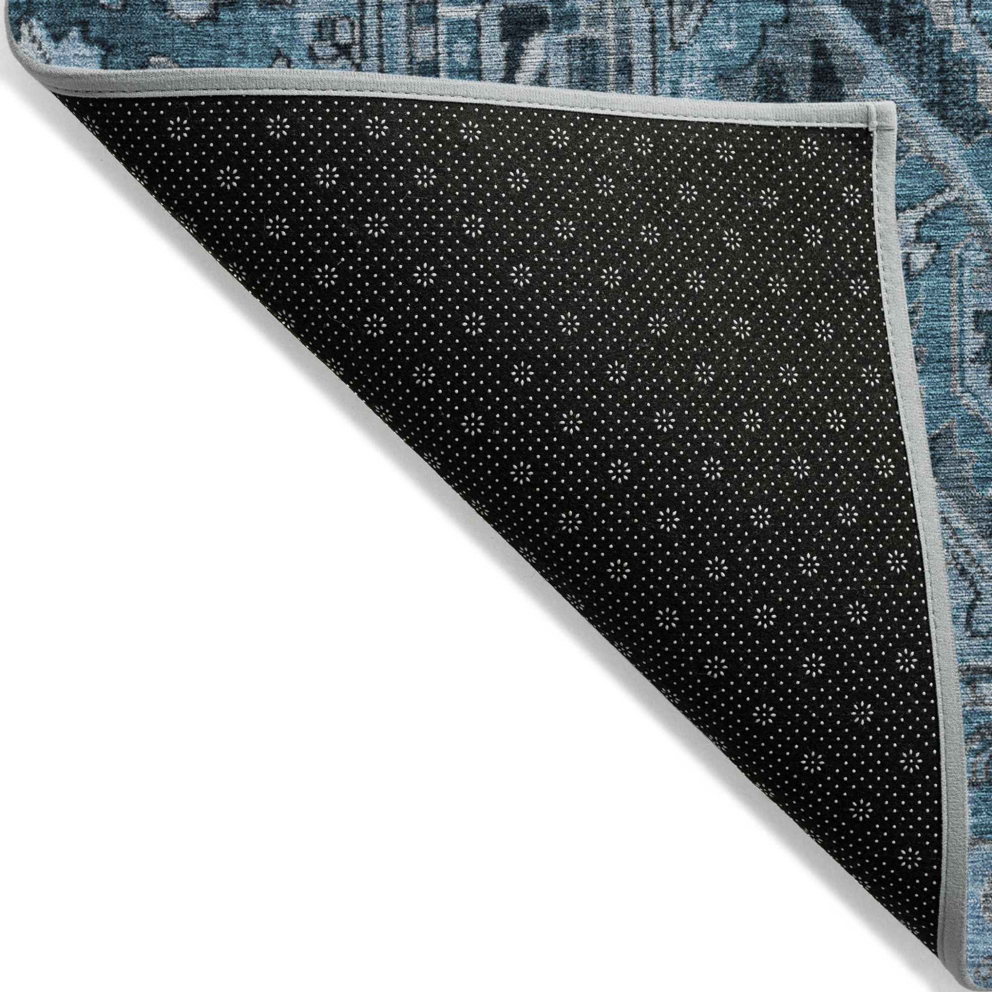 8' Runner Denim and Gray Oriental Washable Non Skid Indoor Outdoor Runner Rug Sports & Outdoor