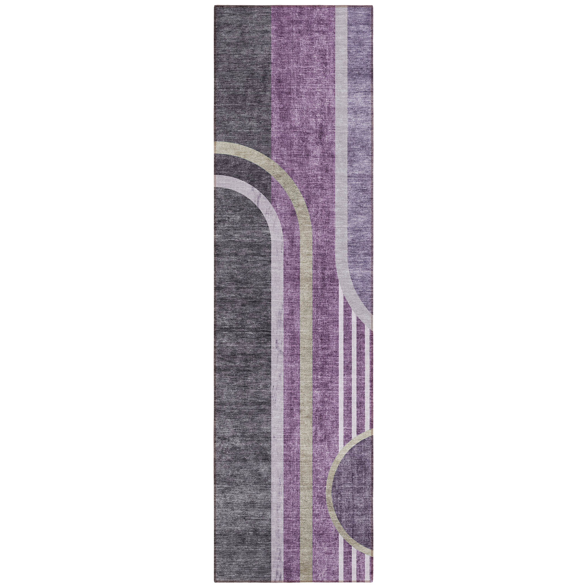 2' X 8' Purple and Black Abstract Washable Indoor Outdoor Runner Rug Sports & Outdoor