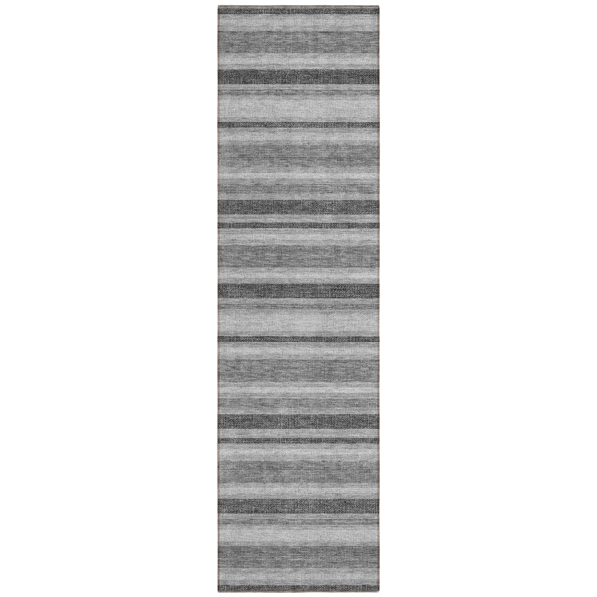 2' X 8' Gray and Black Striped Washable Indoor Outdoor Runner Rug Sports & Outdoor