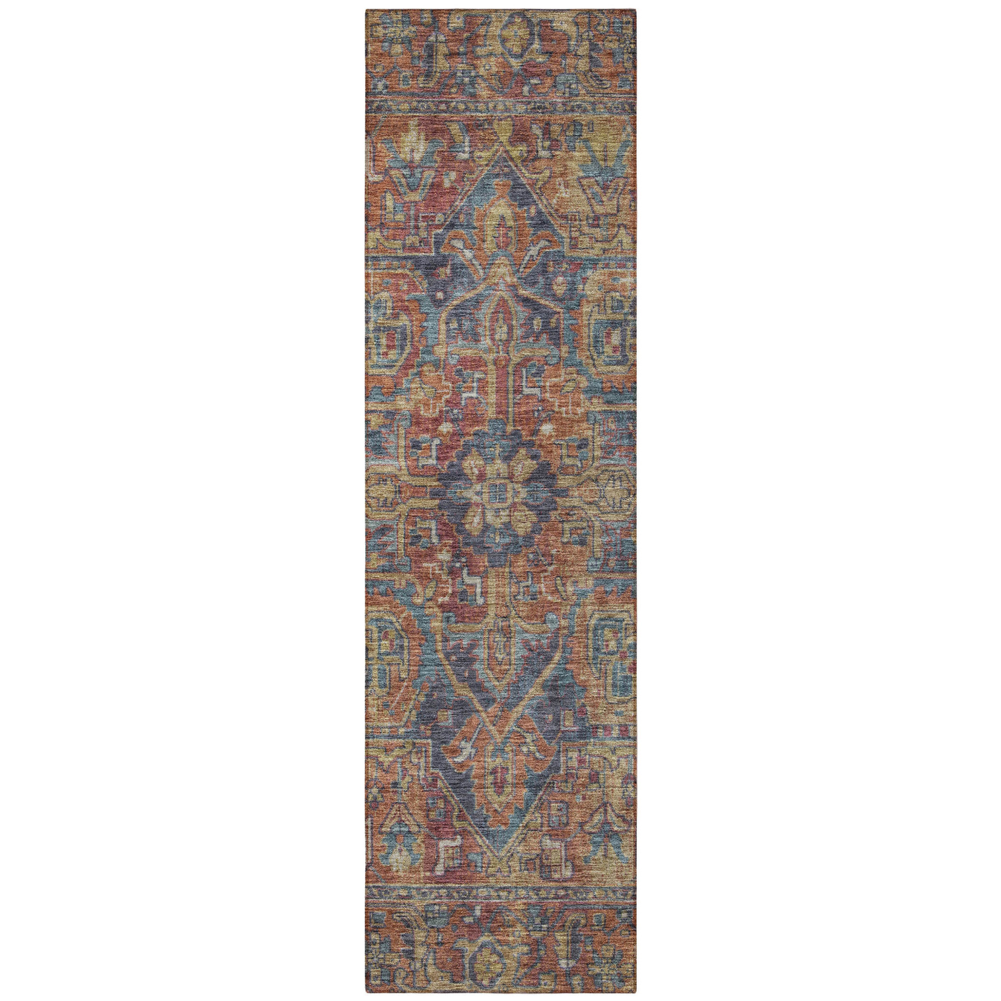 8' Runner Red Orange and Blue Oriental Washable Non Skid Indoor Outdoor Runner Rug Sports & Outdoor