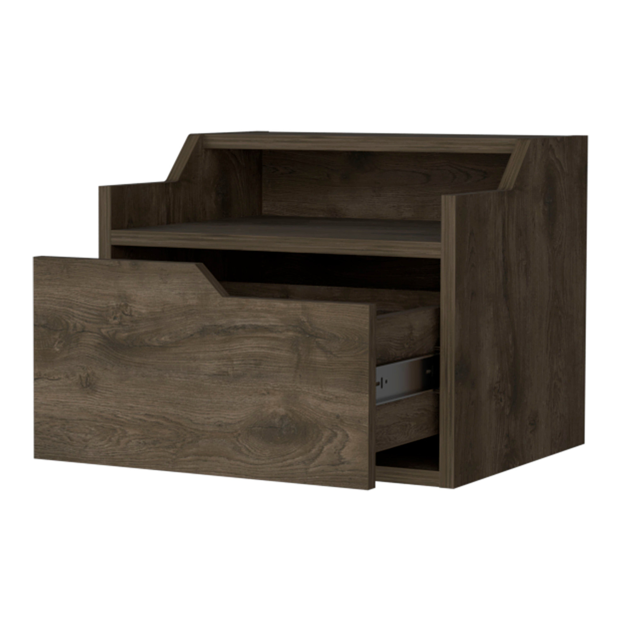 13" Brown One Drawer Faux Wood Floating Nightstand - 1 - Home & Garden