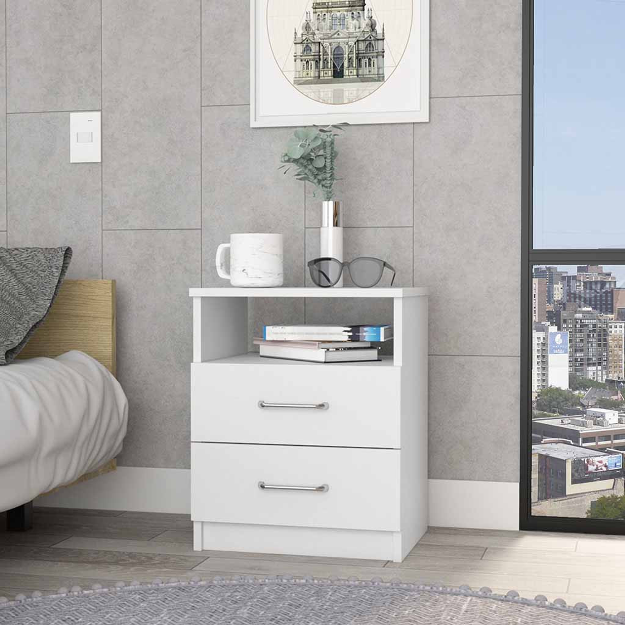 20" White Two Drawer Faux Wood Nightstand - 1 - Home & Garden