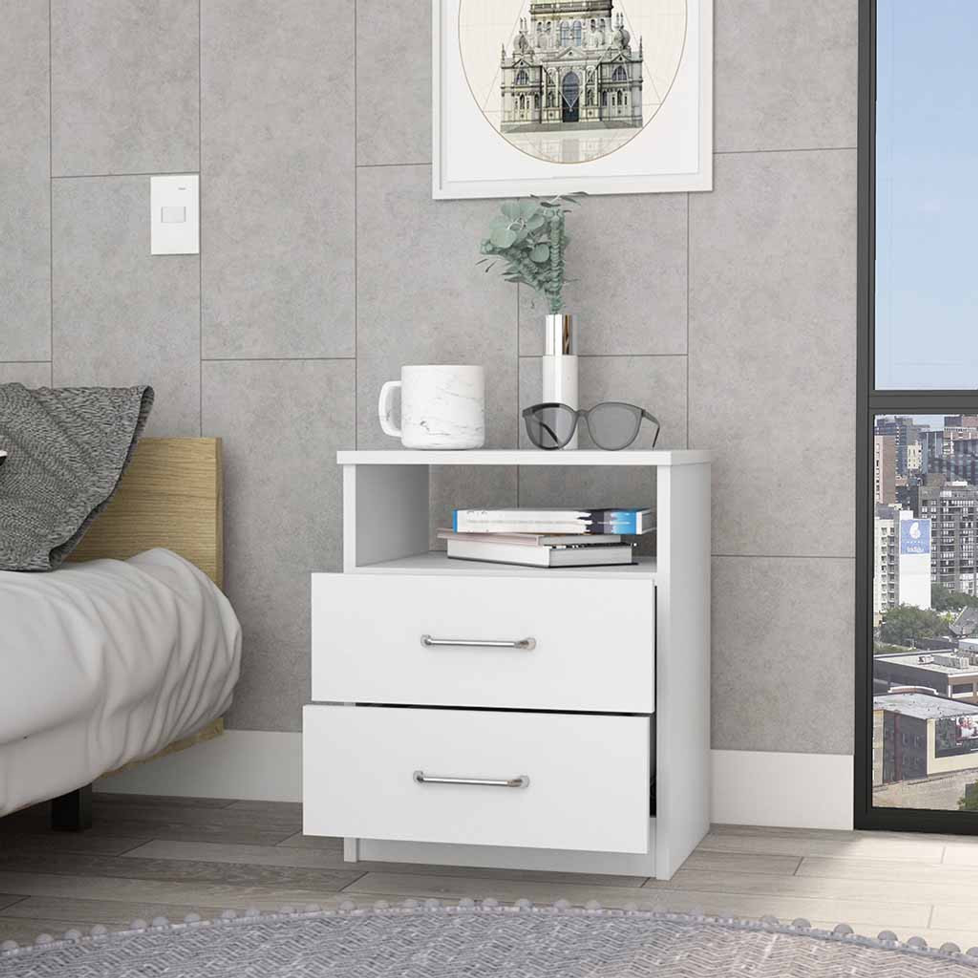 20" White Two Drawer Faux Wood Nightstand - 1 - Home & Garden