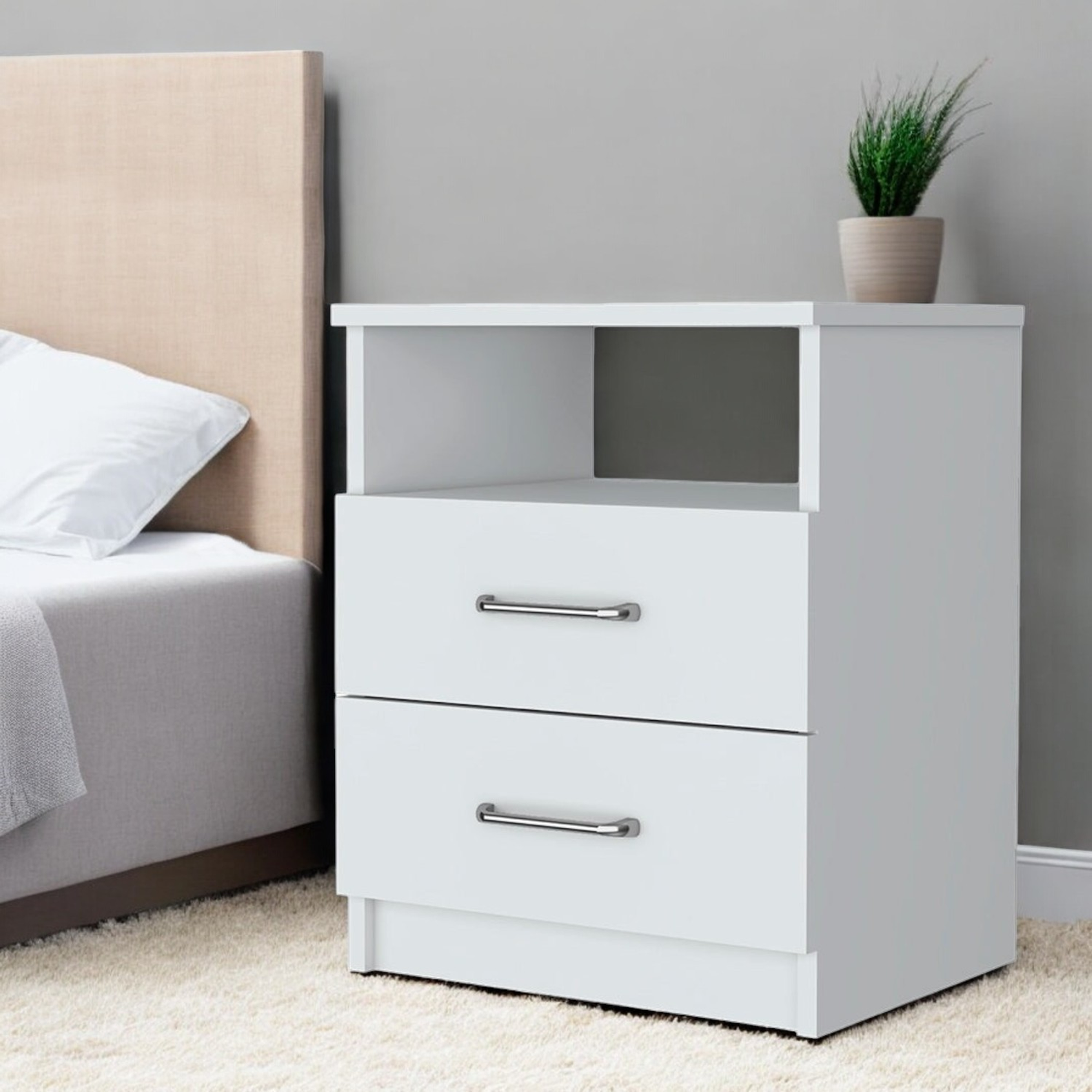 20" White Two Drawer Faux Wood Nightstand - 1 - Home & Garden