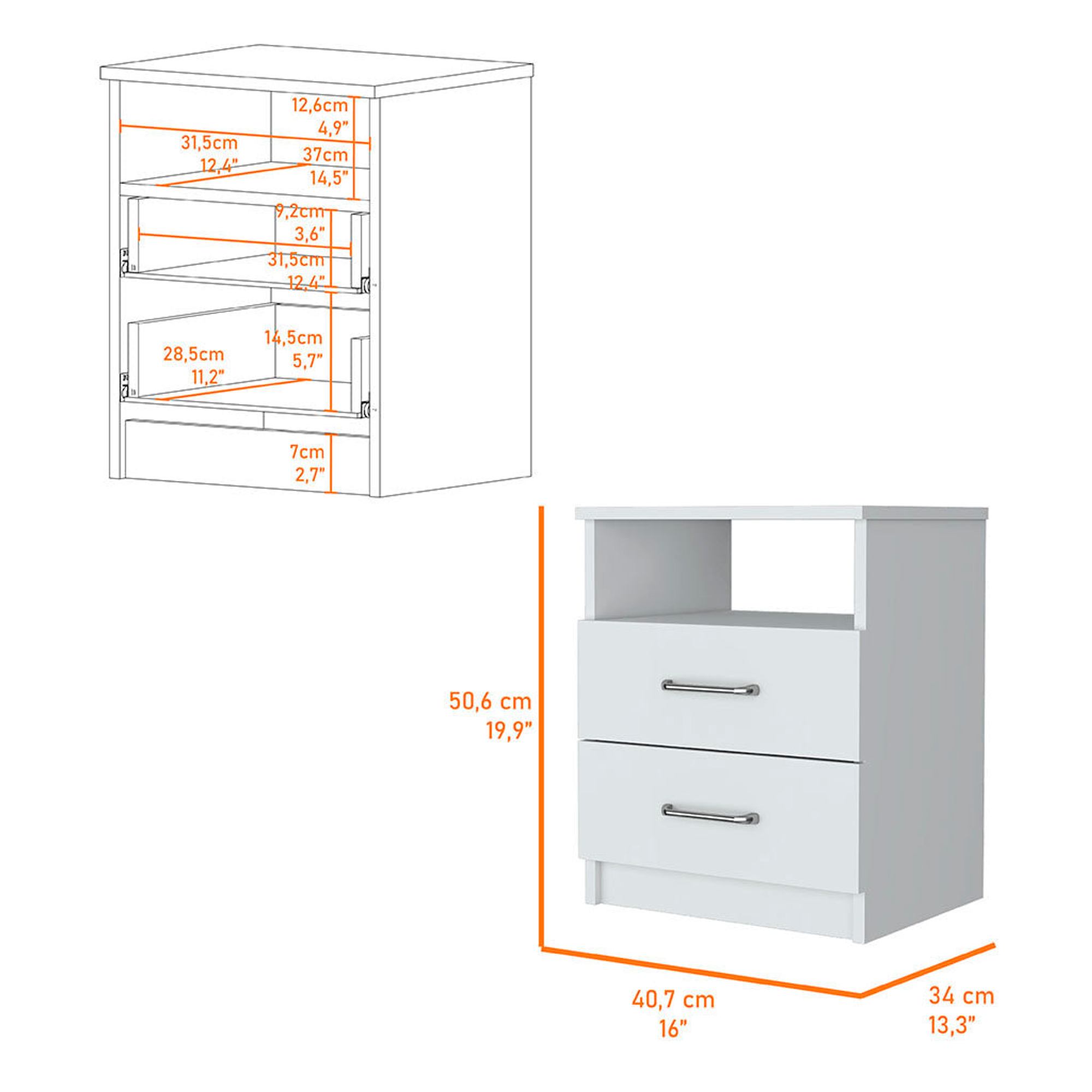 20" White Two Drawer Faux Wood Nightstand - 1 - Home & Garden