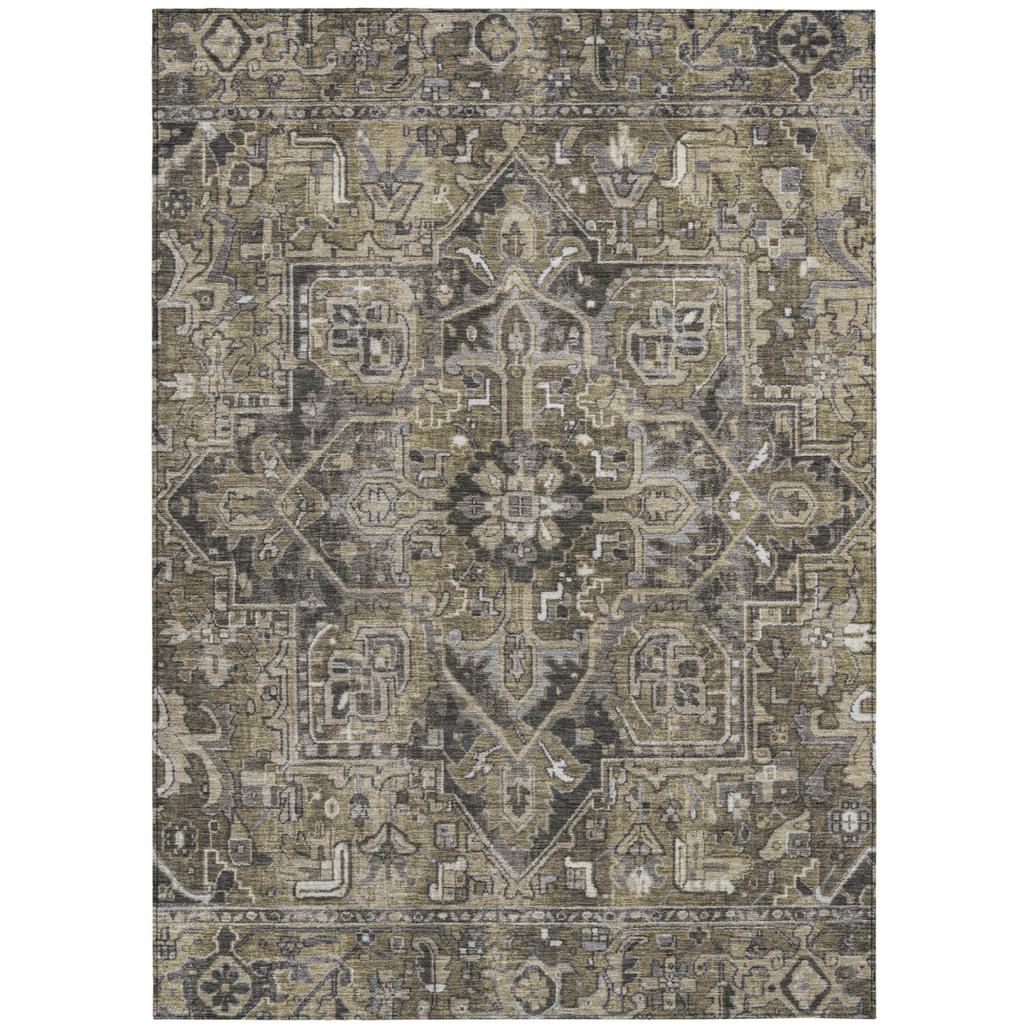 5' X 8' Taupe and Dark Taupe Oriental Washable Non Skid Indoor Outdoor Area Rug Sports & Outdoor