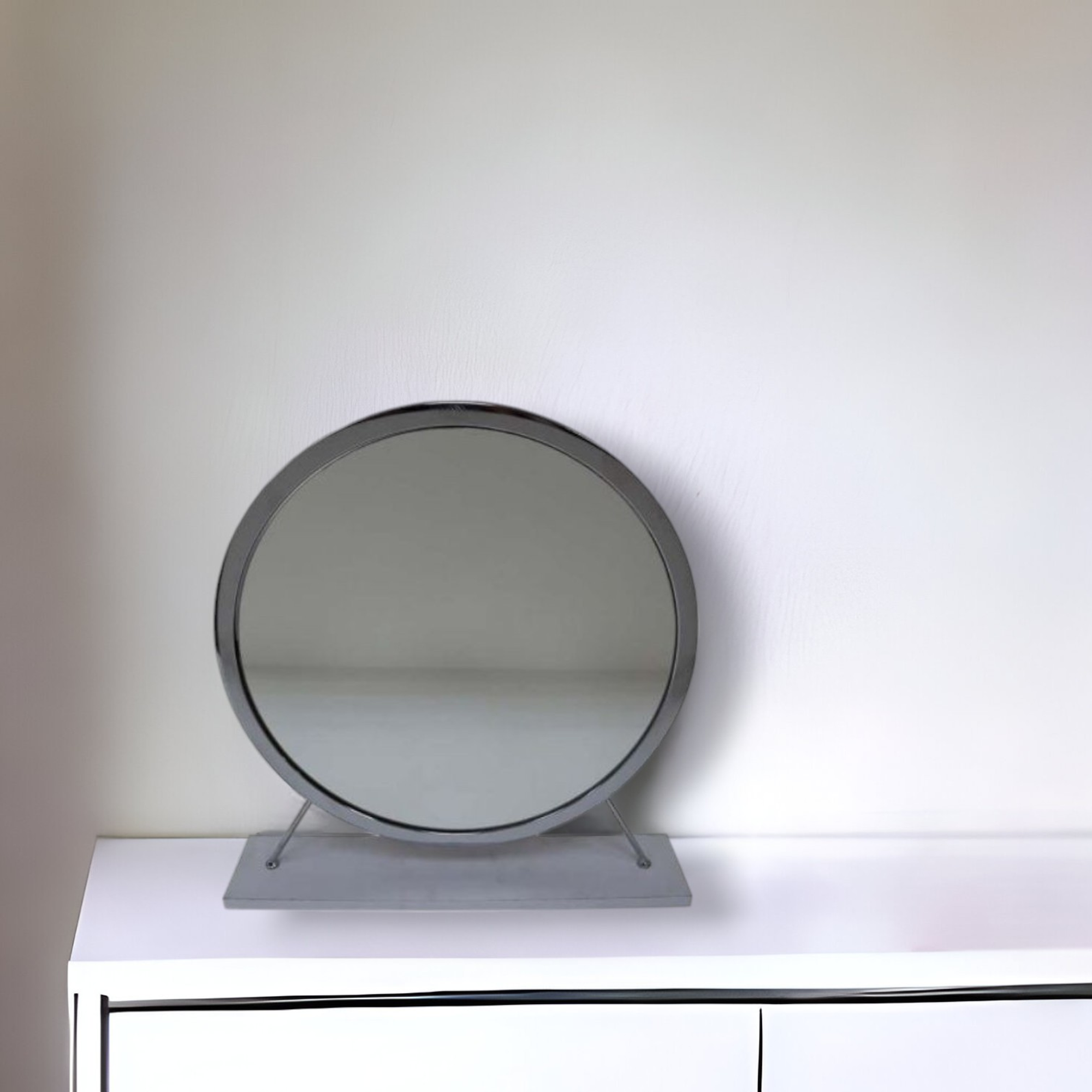 19" Faux Fur, Mirror, White & Chrome Finish Round Makeup Shaving Tabletop Mirror - 1 - Home & Garden