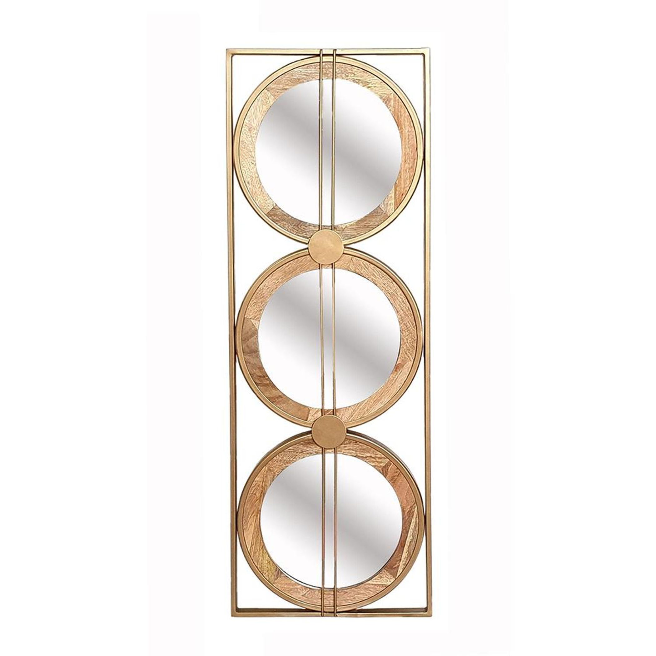 14" Brown and Gold Aluminum and Wood Geometric Framed Accent Mirror - 1 - Home & Garden