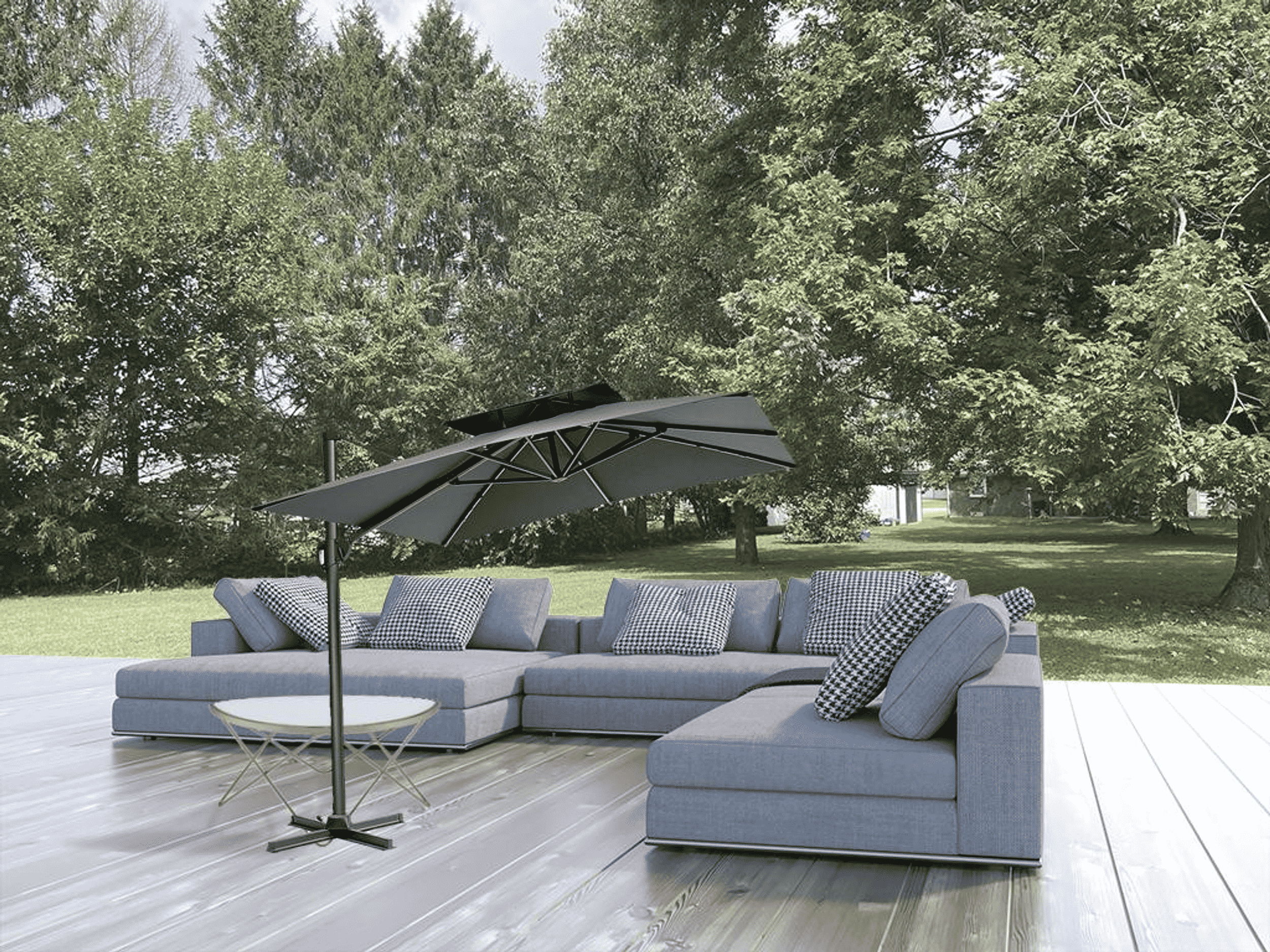 11' Dark Gray Polyester Round Tilt Cantilever Patio Umbrella With Stand - 1 - Sports & Outdoor