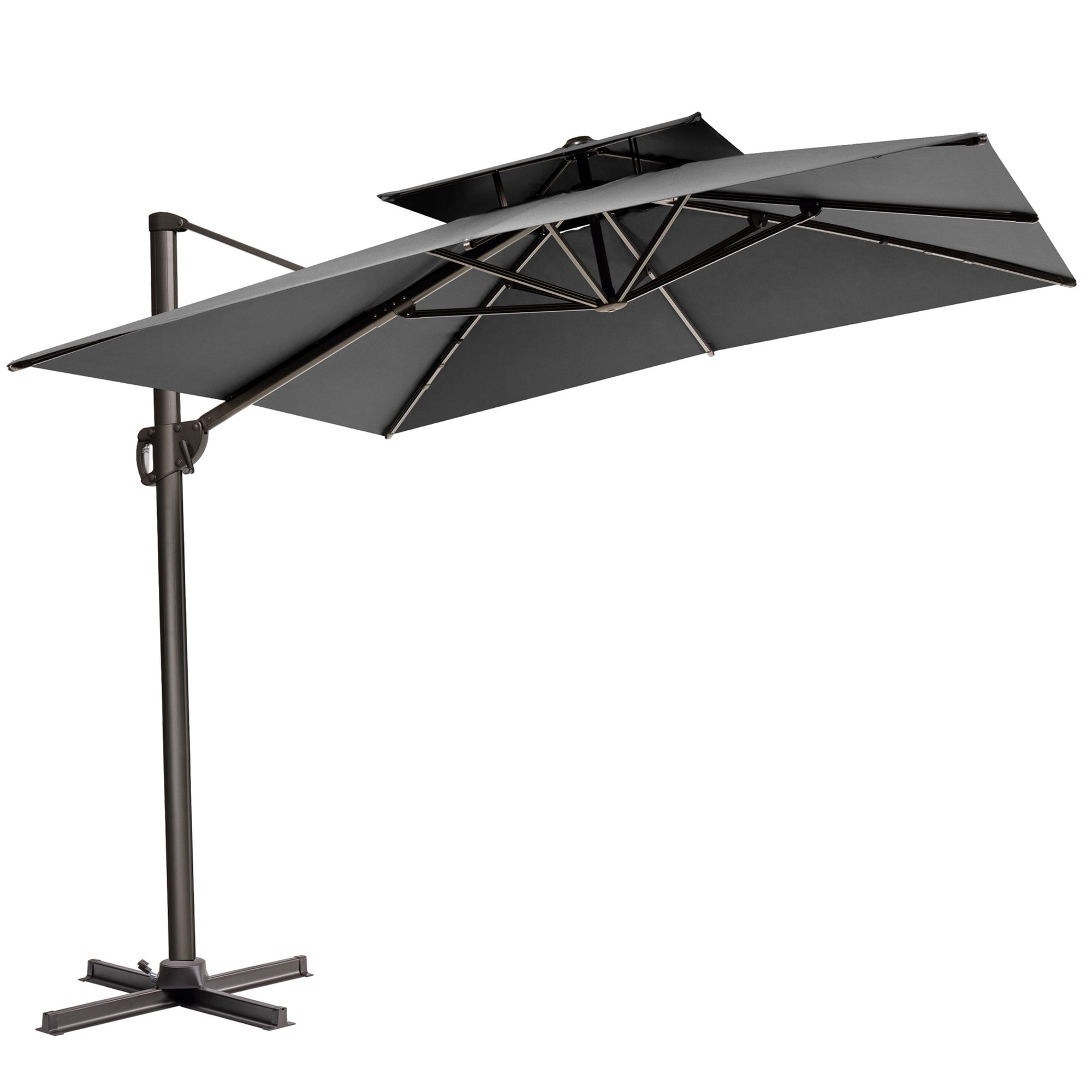 11' Dark Gray Polyester Round Tilt Cantilever Patio Umbrella With Stand - 1 - Sports & Outdoor