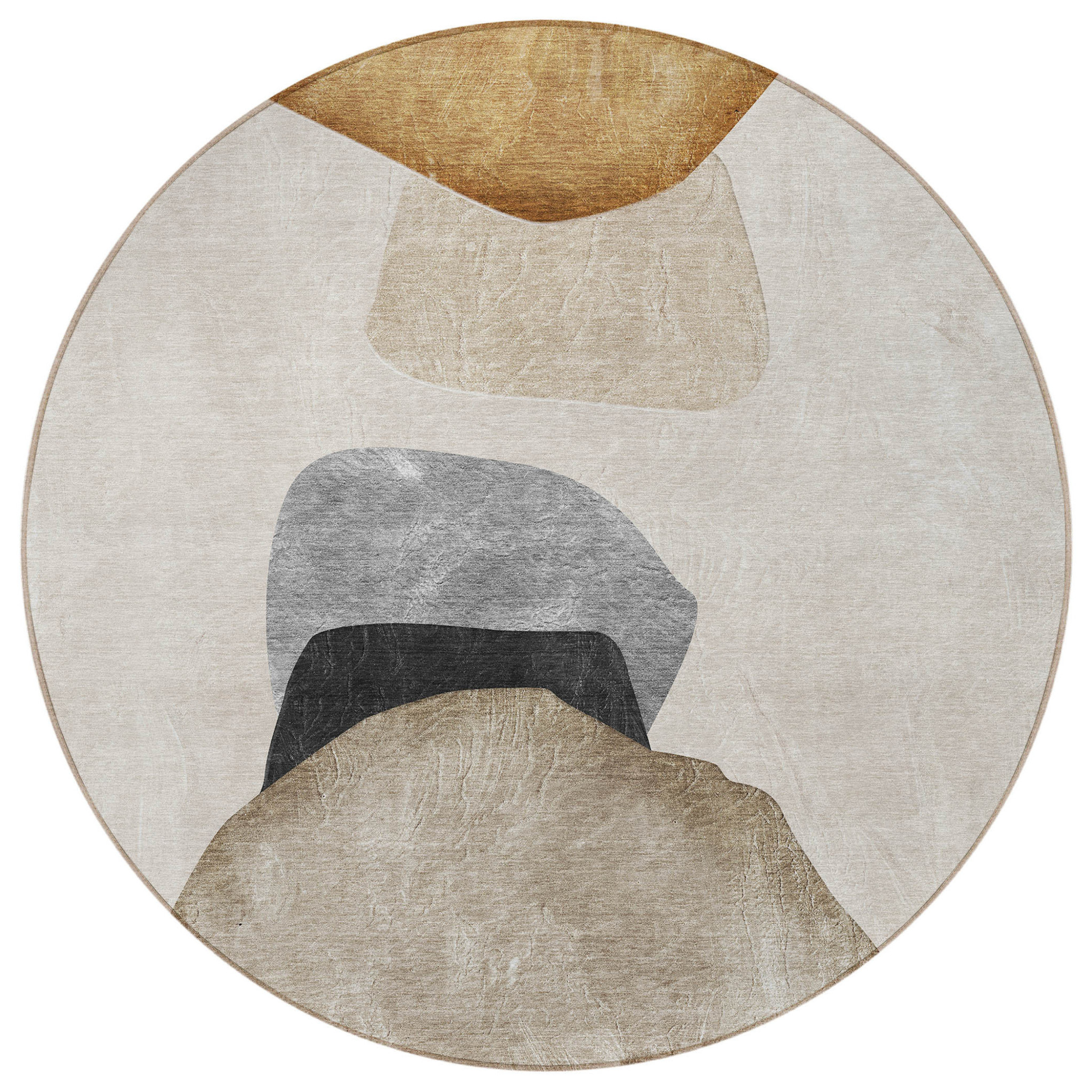 8' Round Tan Brown and Gray Round Abstract Washable Non Skid Indoor Outdoor Area Rug Sports & Outdoor