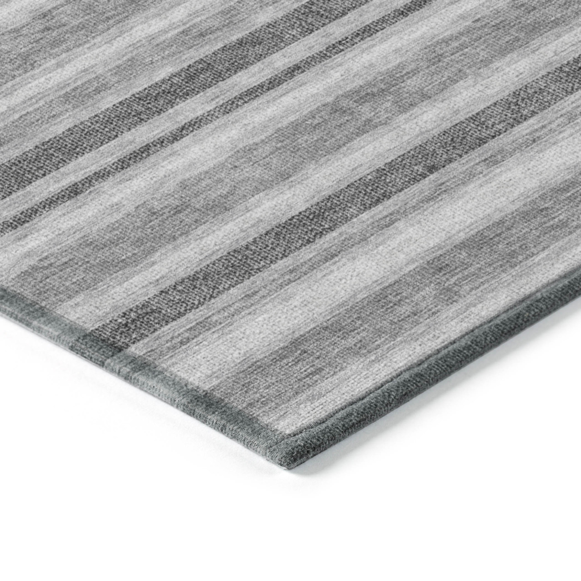 8' X 8' Black Silver and Gray Round Striped Washable Indoor Outdoor Area Rug Sports & Outdoor