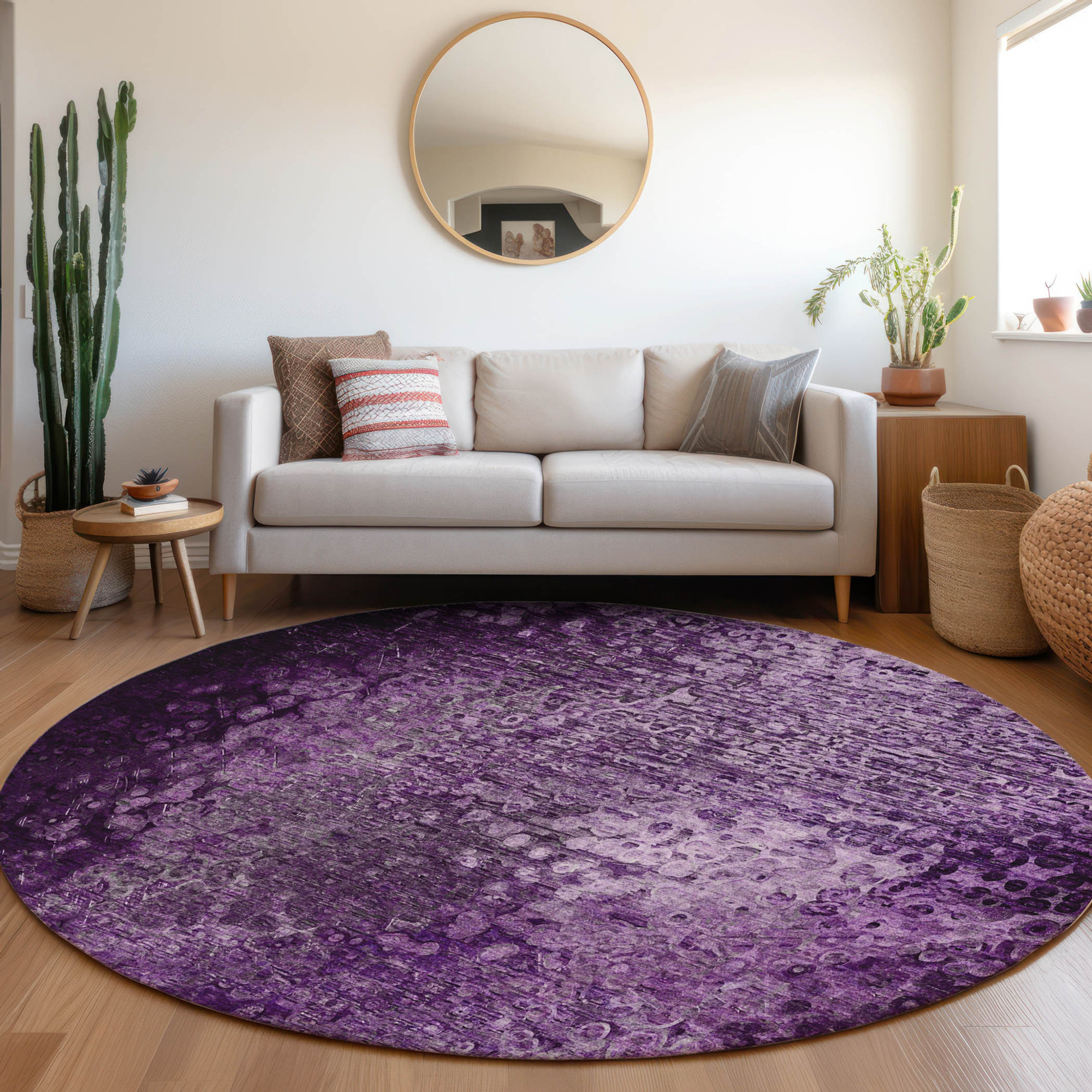8' Round Purple Round Washable Non Skid Indoor Outdoor Area Rug Sports & Outdoor