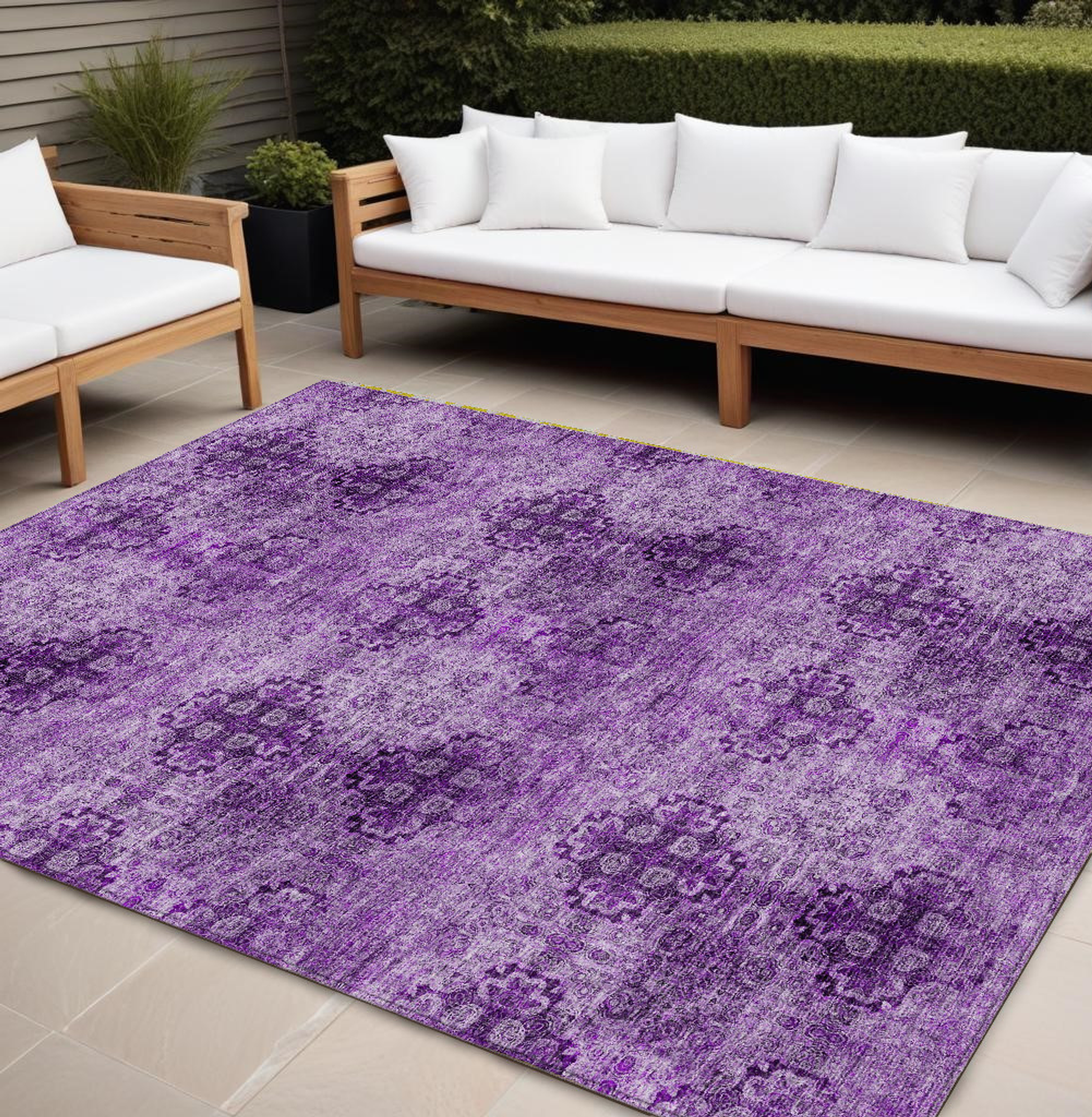 9' X 12' Eggplant Floral Medallion Washable Non Skid Indoor Outdoor Area Rug Sports & Outdoor