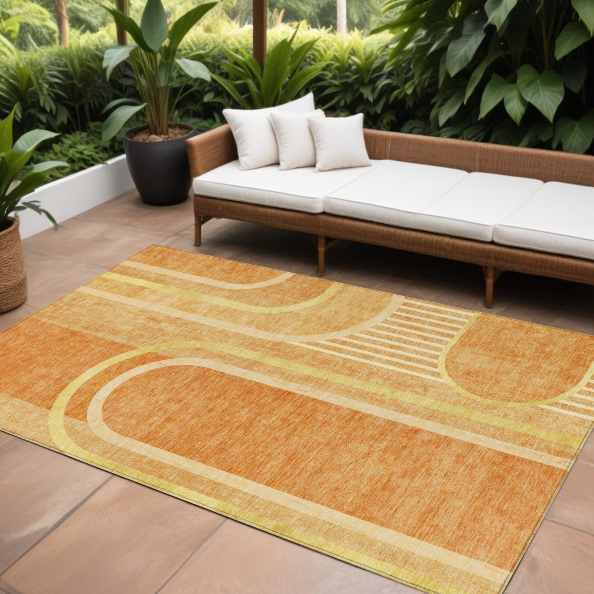 9' X 12' Terra Cotta Abstract Washable Indoor Outdoor Area Rug Sports & Outdoor