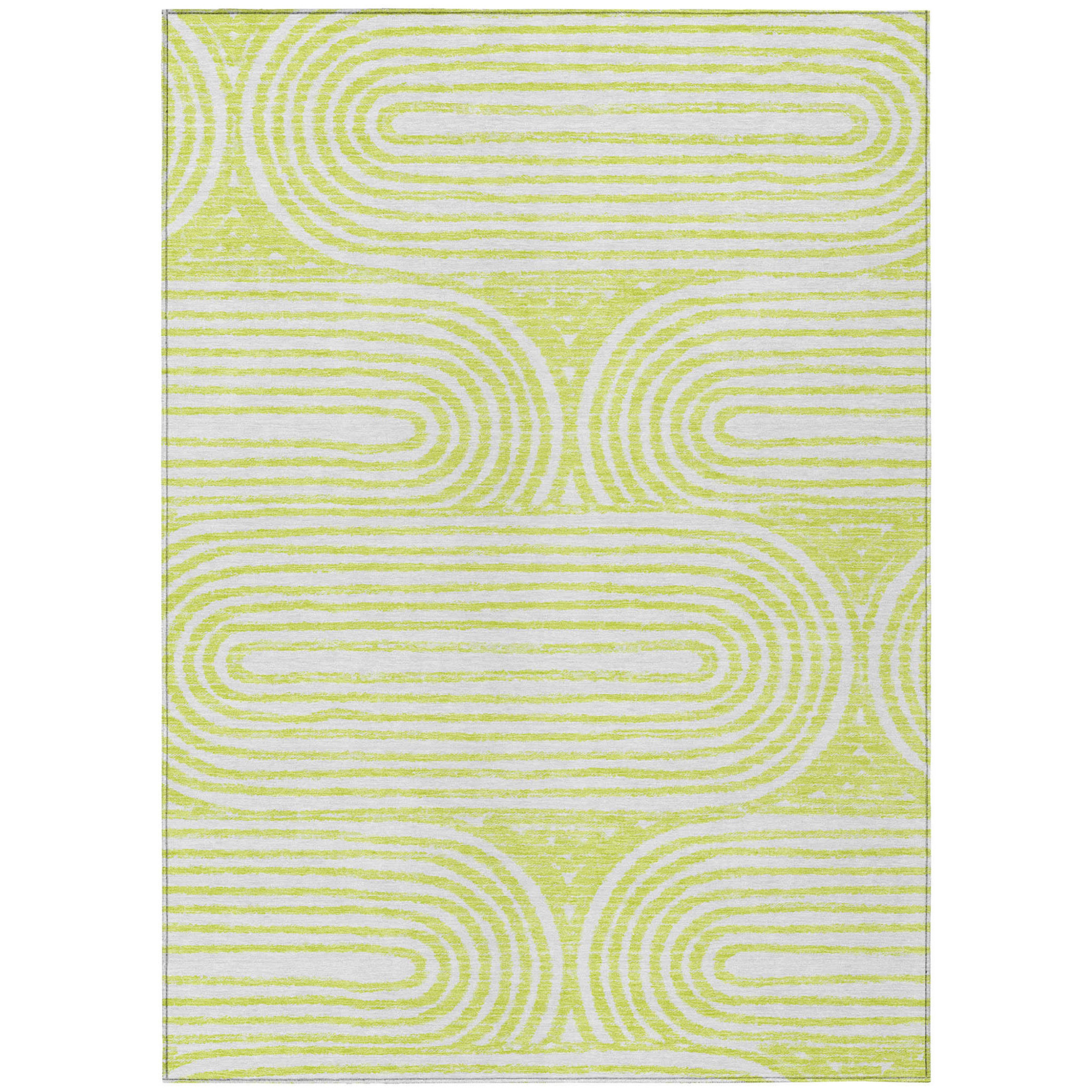 9' X 12' Green and White Abstract Washable Non Skid Indoor Outdoor Area Rug Sports & Outdoor