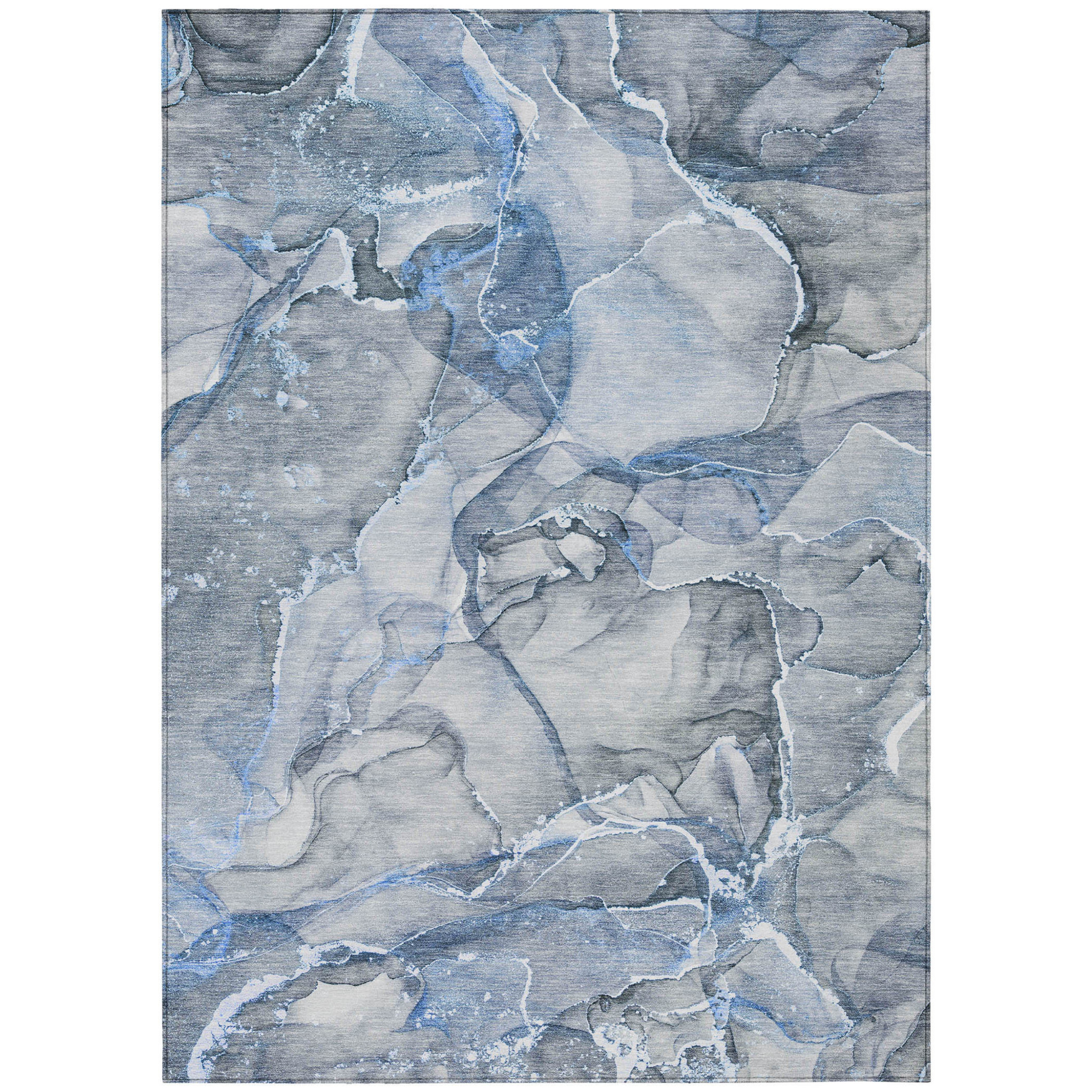 10' X 14' Blue and Gray Abstract Washable Non Skid Indoor Outdoor Area Rug Sports & Outdoor