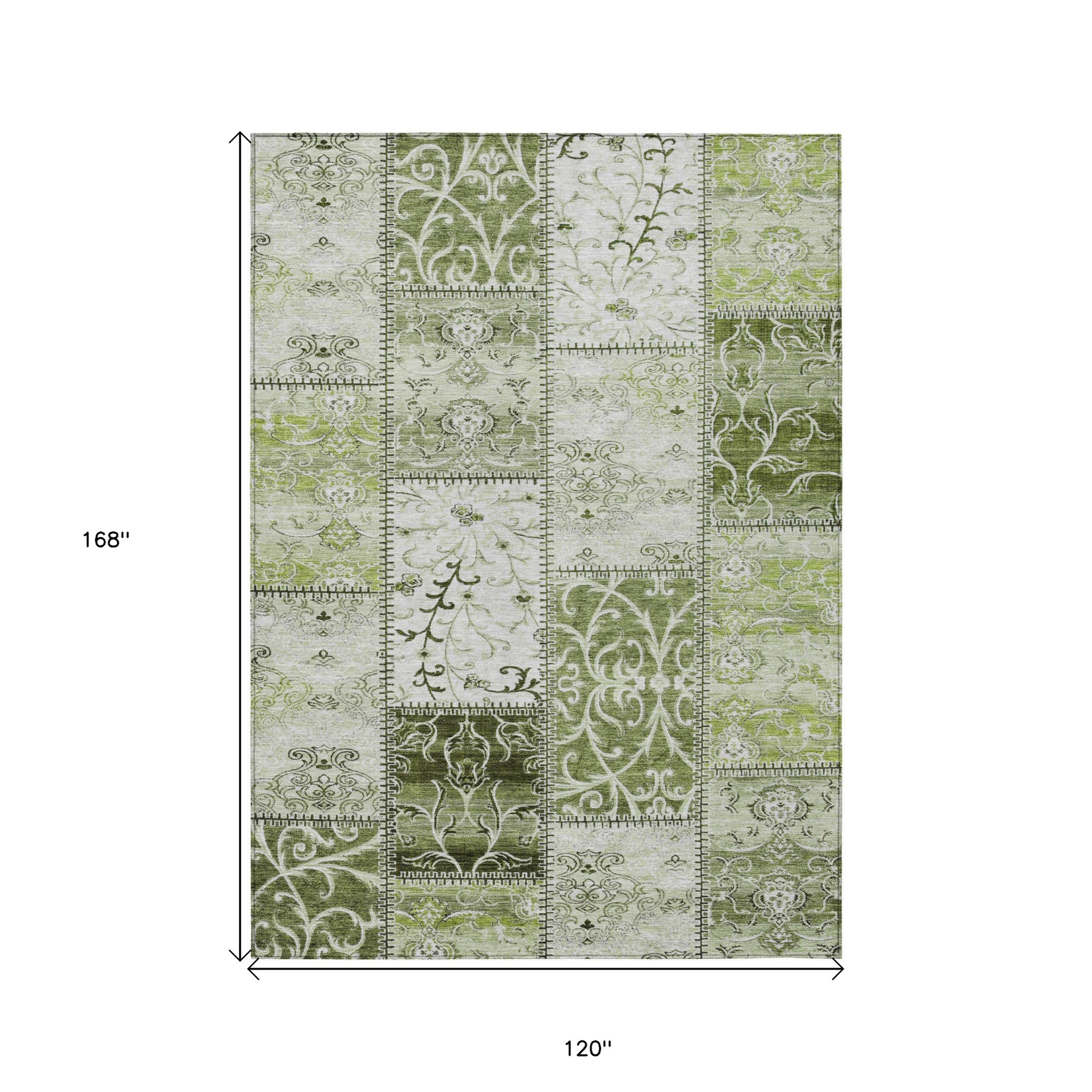 10' X 14' Green Patchwork Washable Non Skid Indoor Outdoor Area Rug - 1 - Sports & Outdoor
