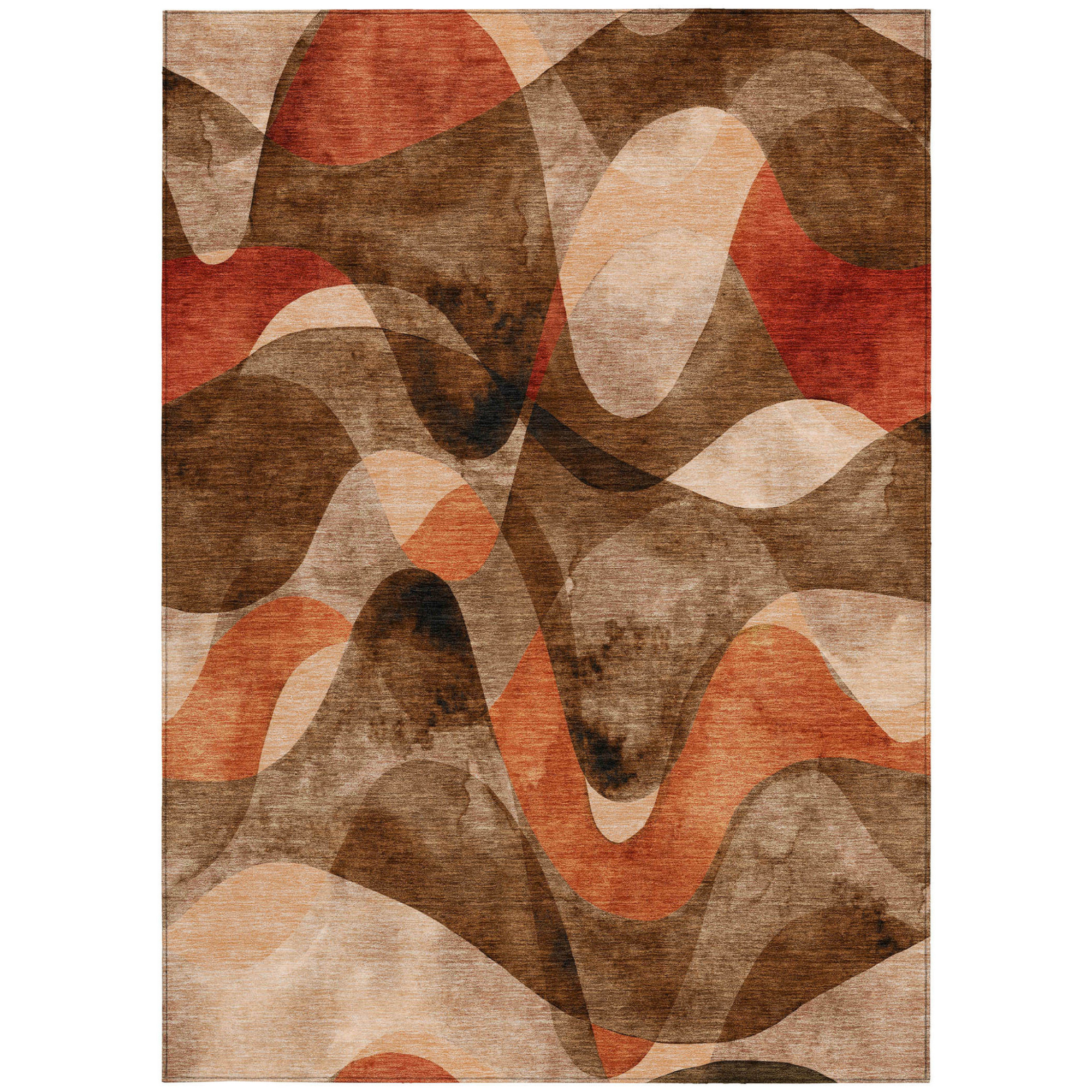 10' X 14' Chocolate Abstract Washable Non Skid Indoor Outdoor Area Rug - 1 - Sports & Outdoor