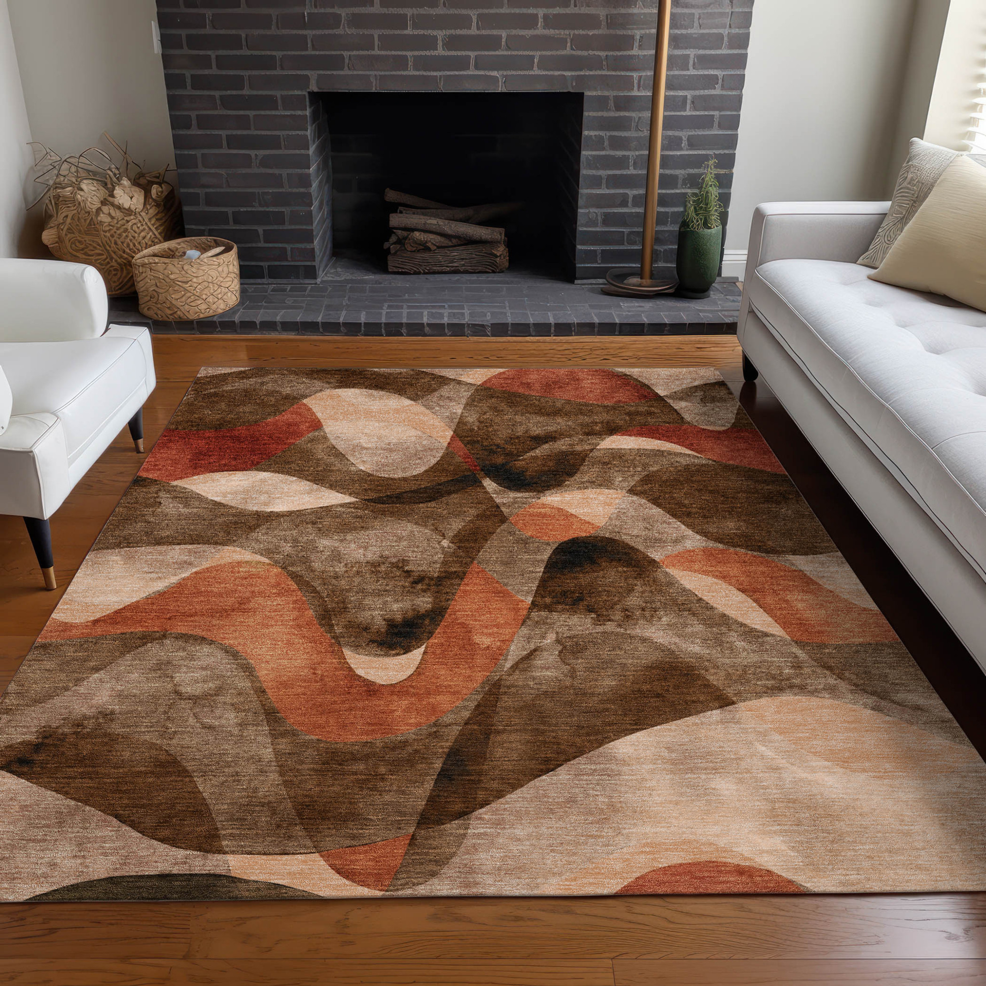 10' X 14' Chocolate Abstract Washable Non Skid Indoor Outdoor Area Rug - 1 - Sports & Outdoor