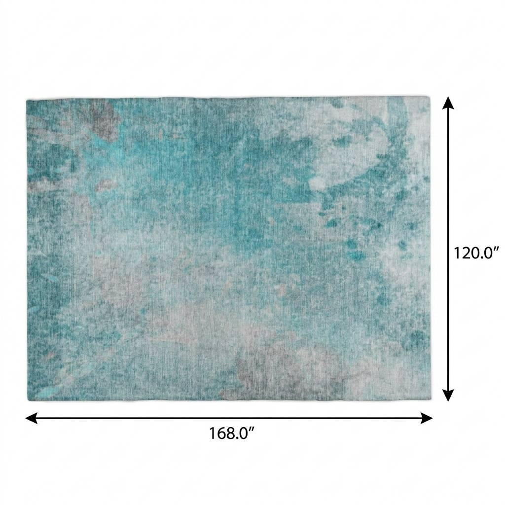 10' X 14' Teal And Gray Abstract Shag Washable Area Rug With UV Protection - Home & Garden